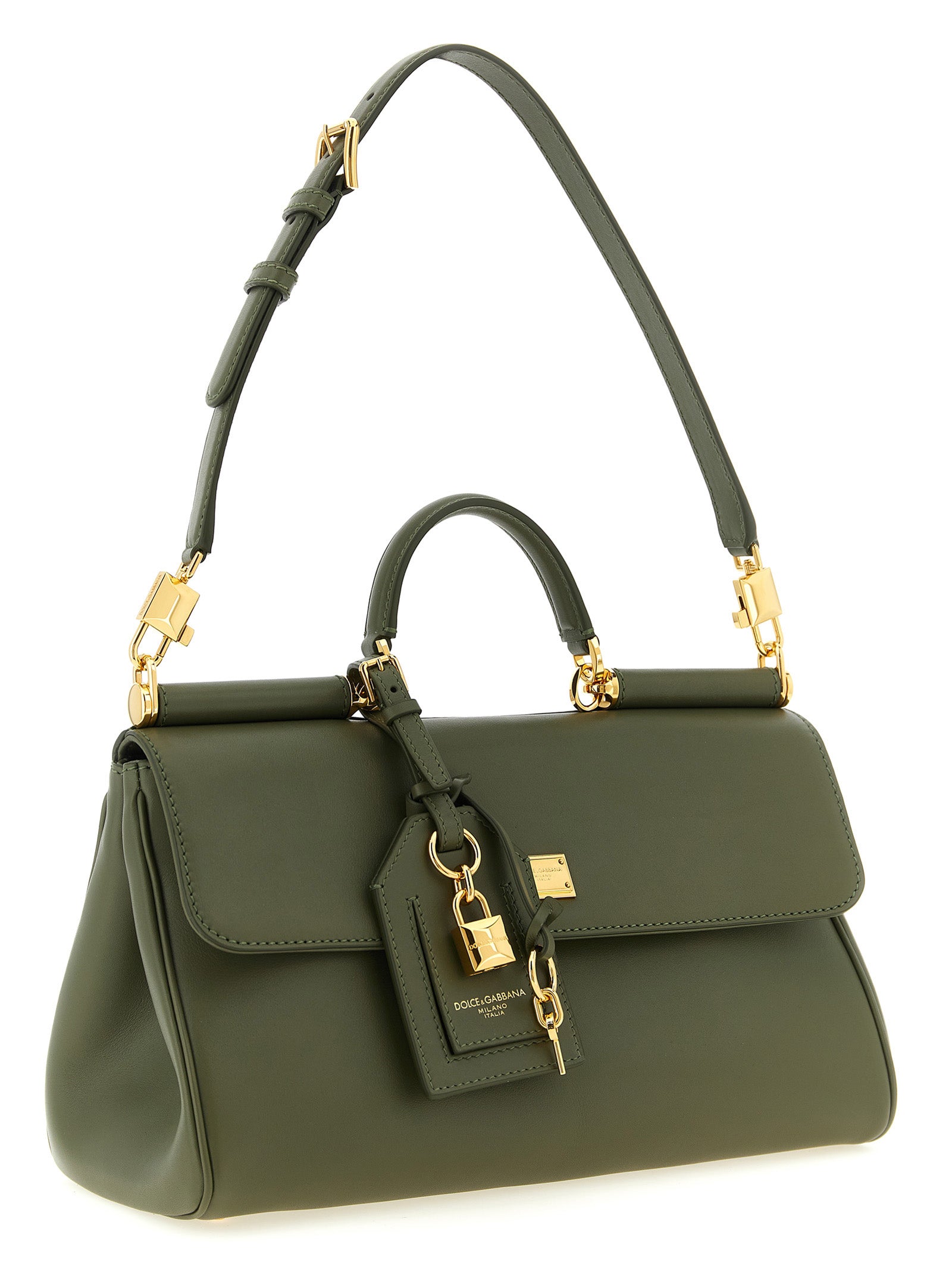 Sac à main Dolce & Gabbana en cuir de veau bicolore, avec bandoulière élégante et finition raffinée.