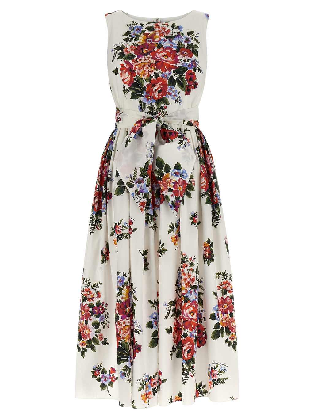 Robe midi en coton blanc de Dolce & Gabbana, élégante avec coupe fluide et détails sophistiqués.