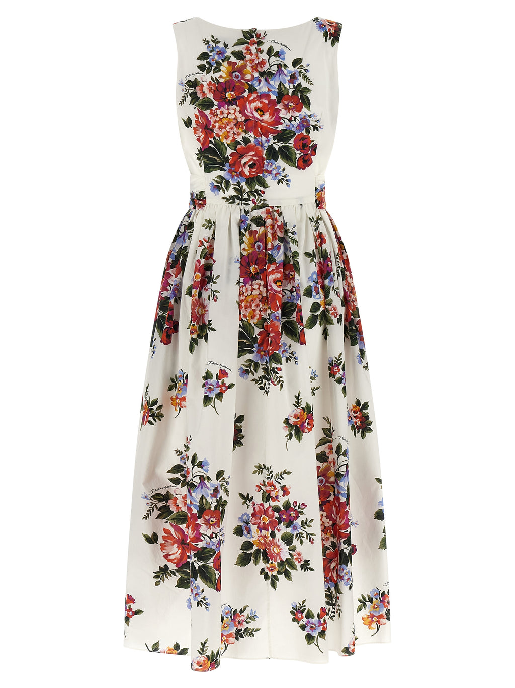 Robe midi en coton blanche de Dolce & Gabbana, élégante et fluide, avec détails sophistiqués visibles sur l'image.