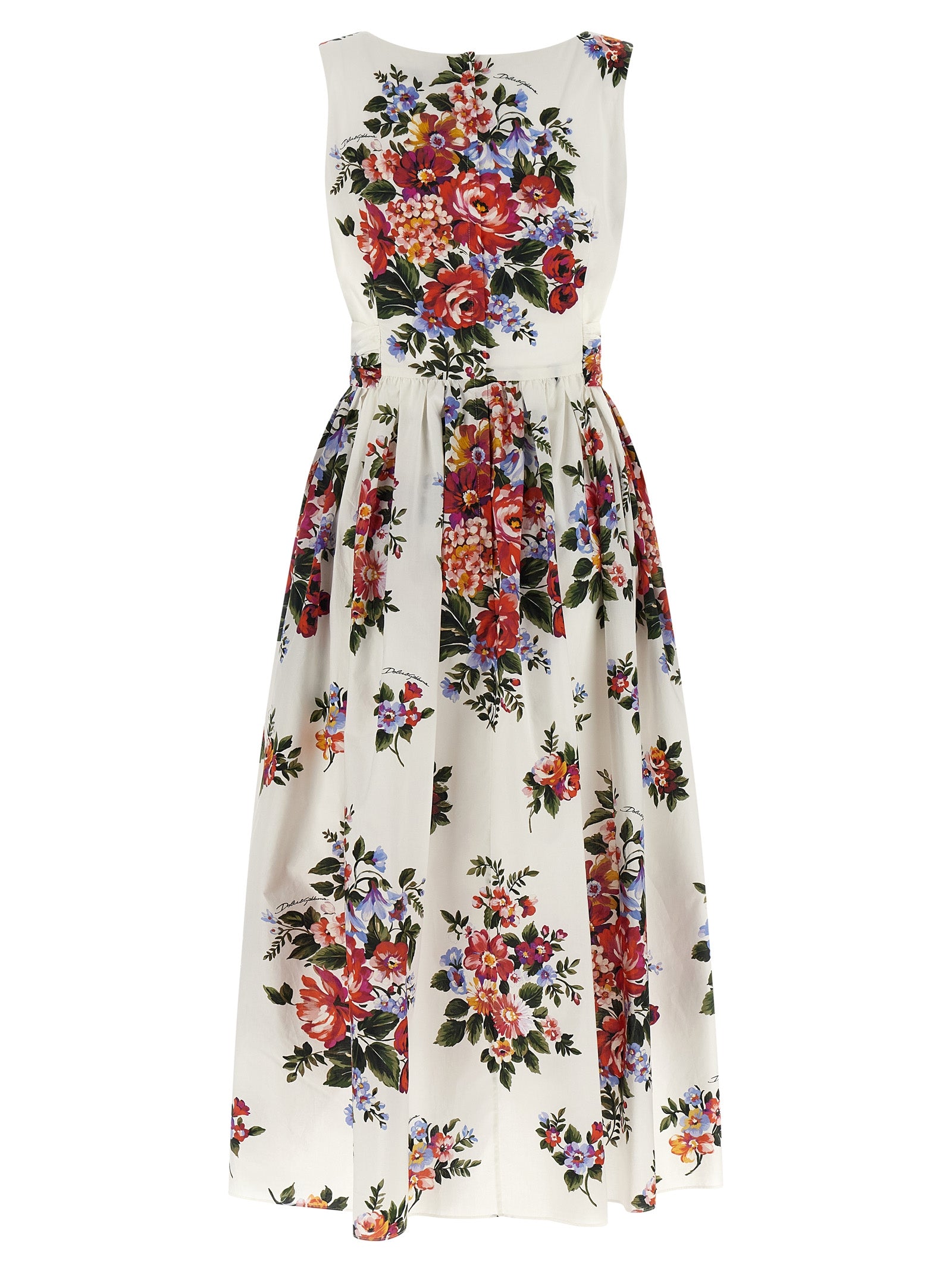 Robe midi en coton blanche de Dolce & Gabbana, élégante et fluide, avec détails sophistiqués visibles sur l'image.