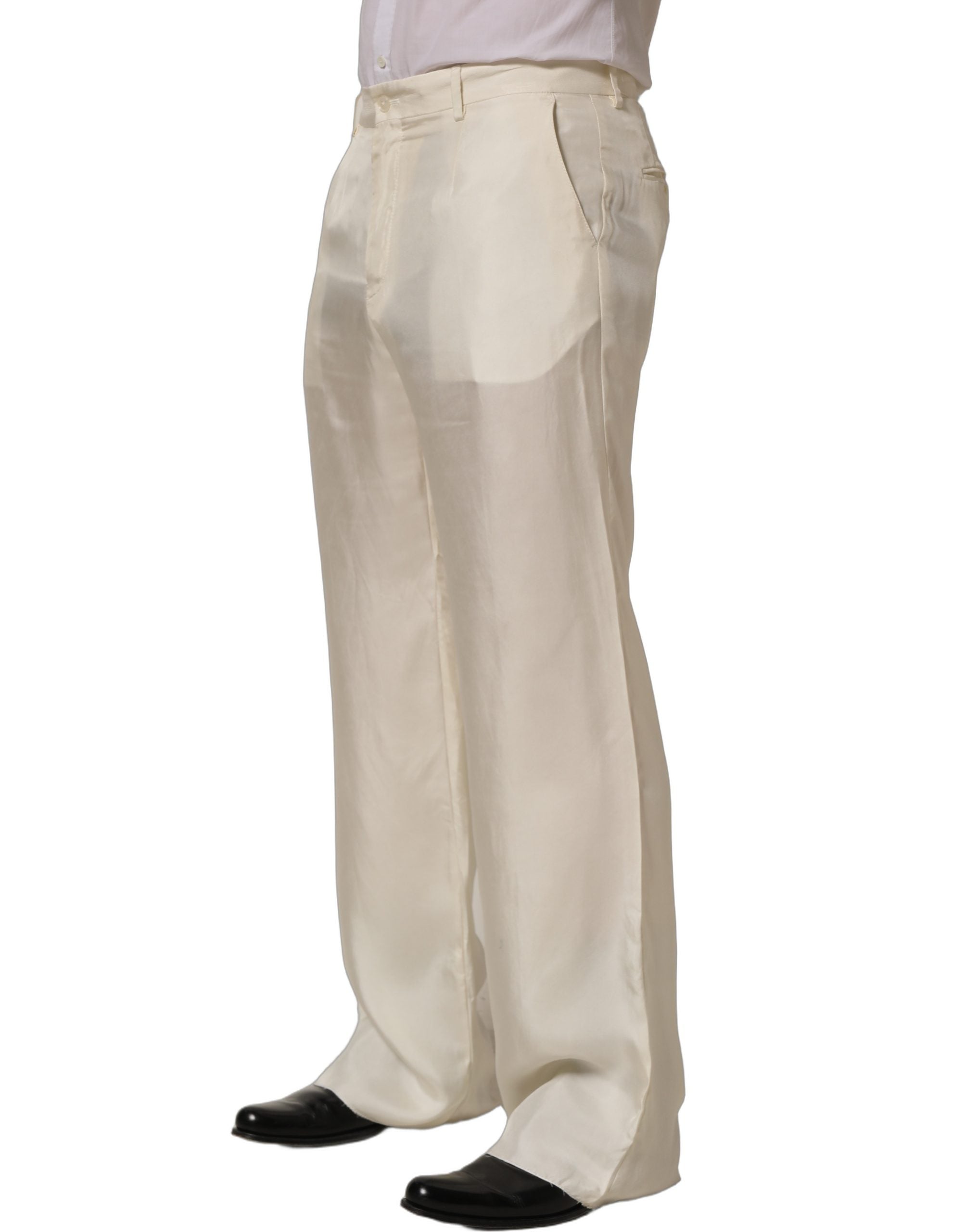 Pantalon large en soie blanche Dolce & Gabbana, coupe droite et ample, pantalon élégant pour femmes.