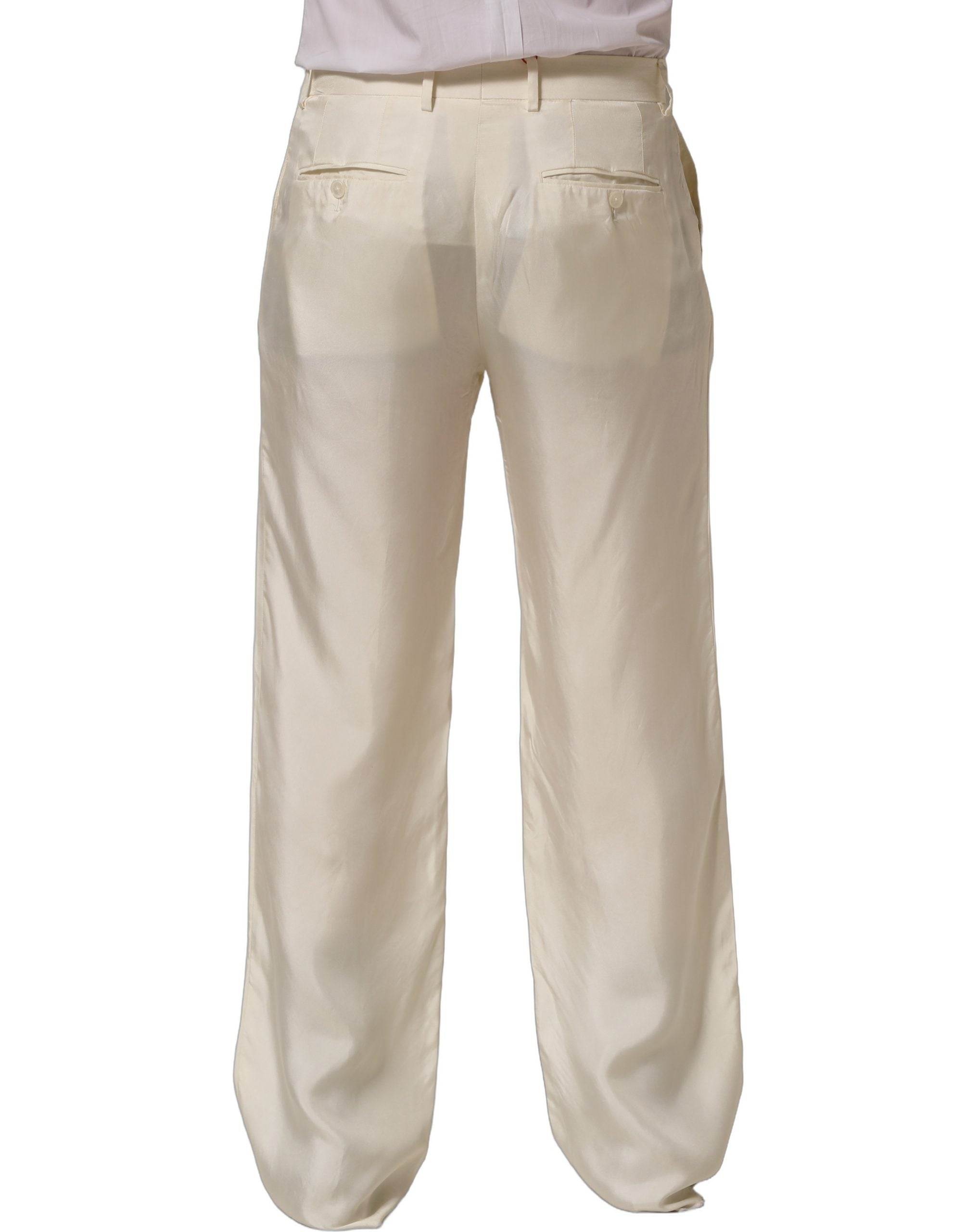 Pantalon large en soie blanche Dolce & Gabbana, pantalon droit et ample pour femme, image montrant la coupe élégante.