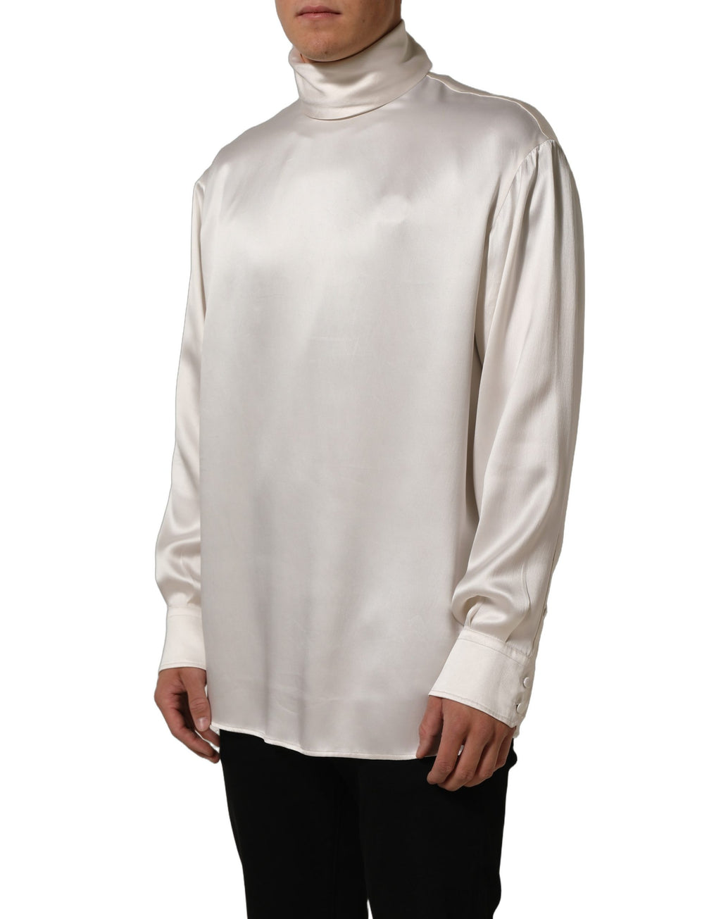Pull à col roulé en soie blanche Dolce & Gabbana, manches longues, élégant et chic, doux et confortable.