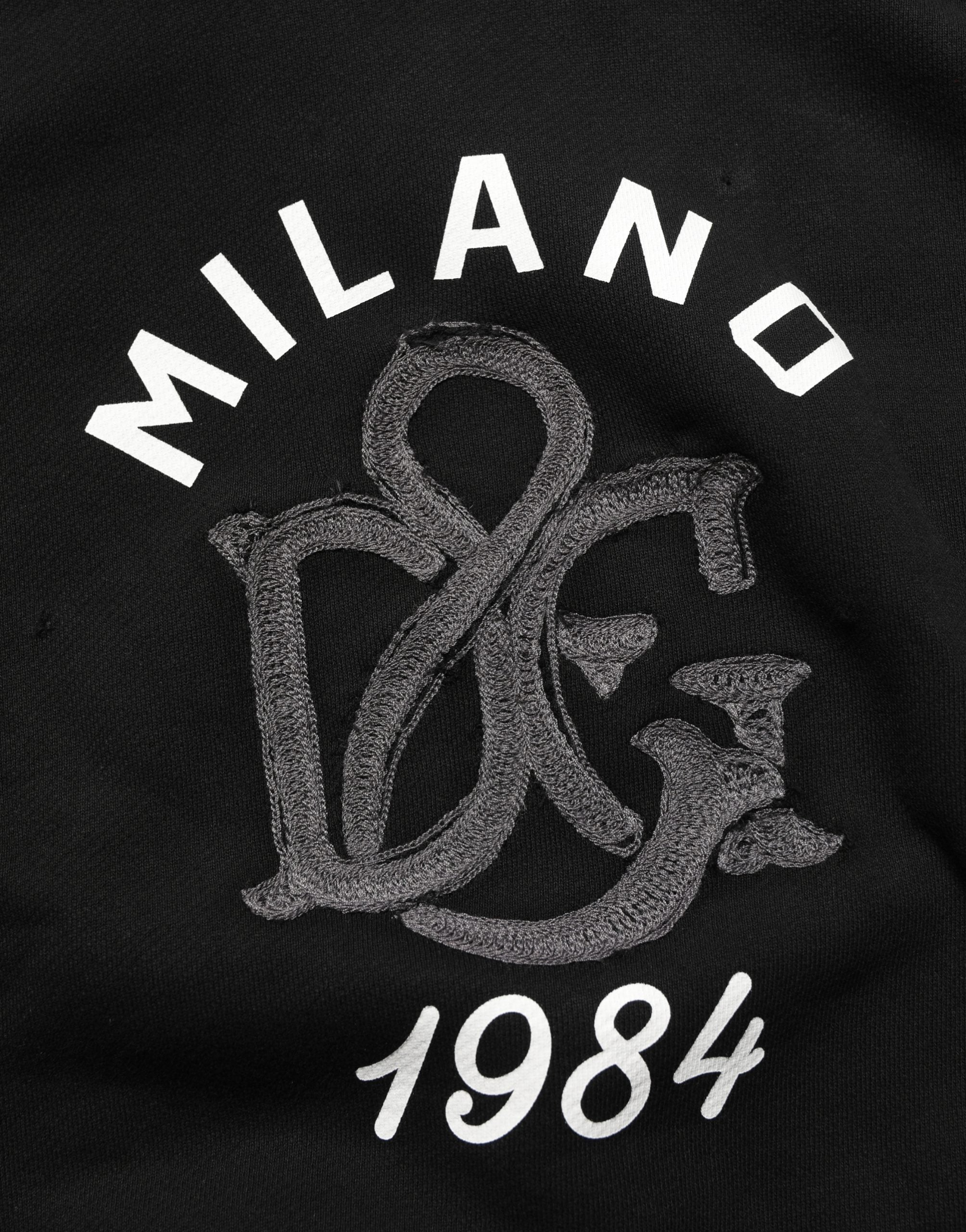 Sweat à capuche noir Dolce & Gabbana en coton avec impression Milano1984, style décontracté et logo visible.