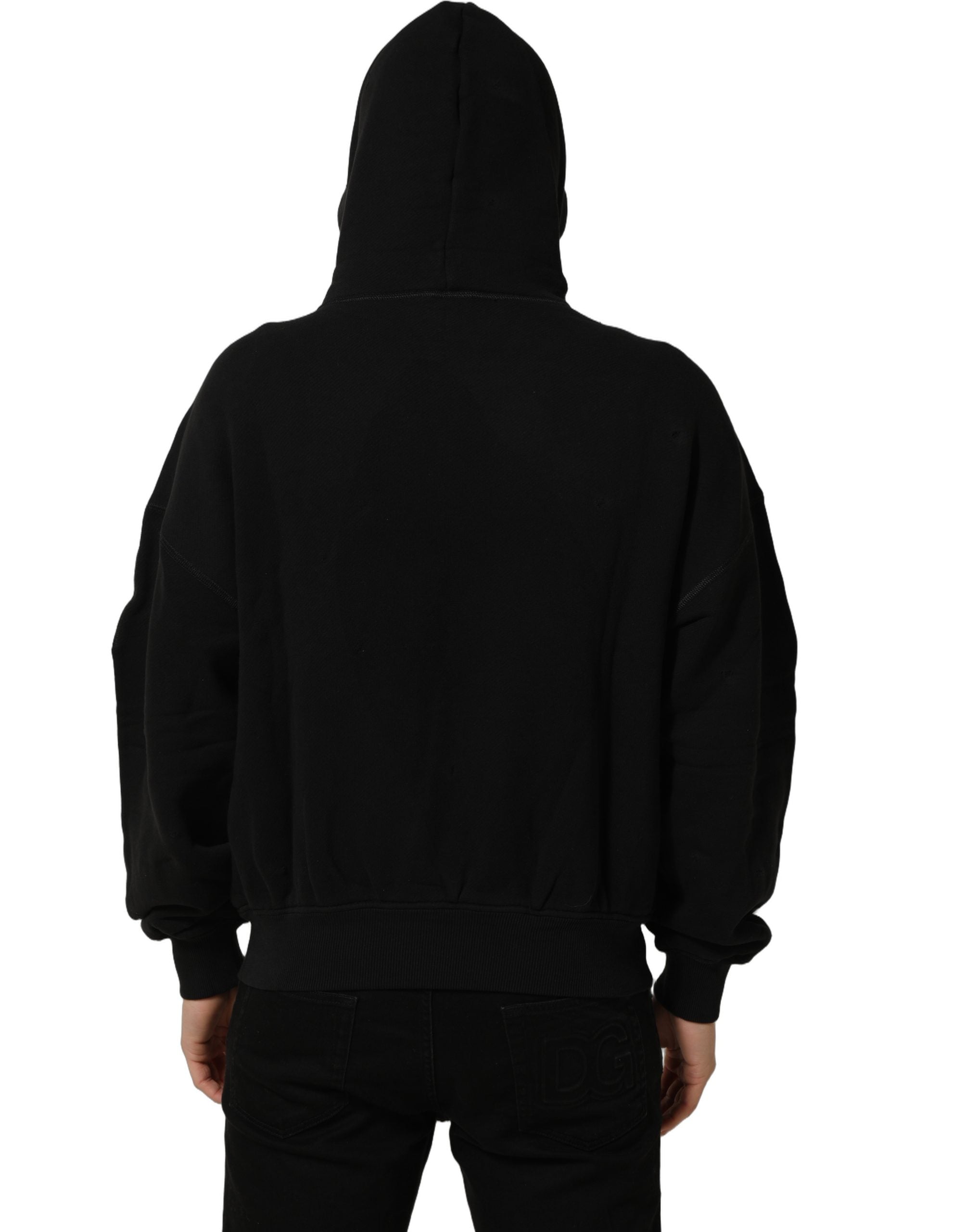 Sweat à capuche en coton noir Dolce & Gabbana avec imprimé Milano 1984, style décontracté et moderne.