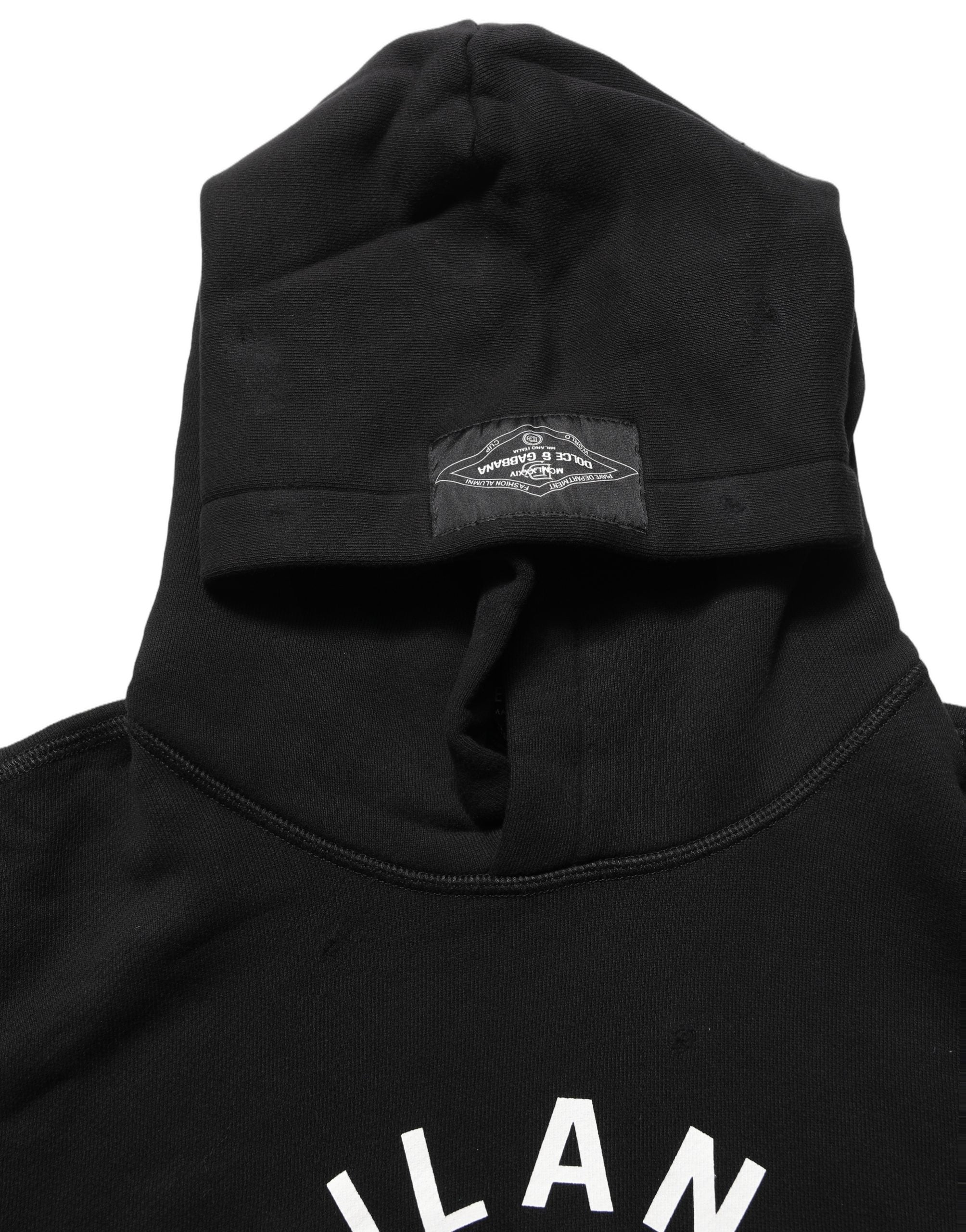 Sweat à capuche Dolce & Gabbana en coton noir avec imprimé Milano 1984, style décontracté et moderne.