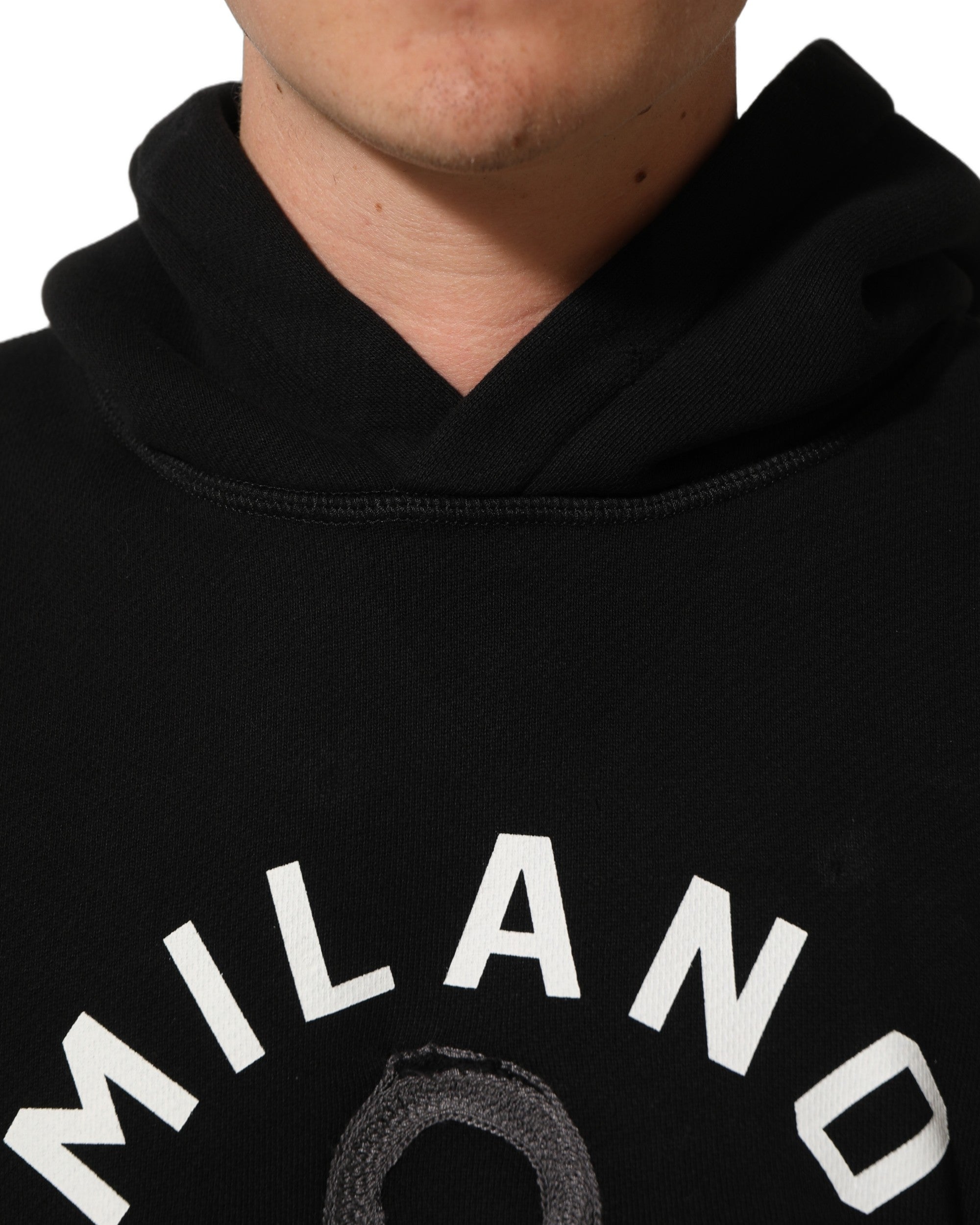 Sweat à capuche noir Dolce & Gabbana en coton avec imprimé Milano 1984, style décontracté et tendance.