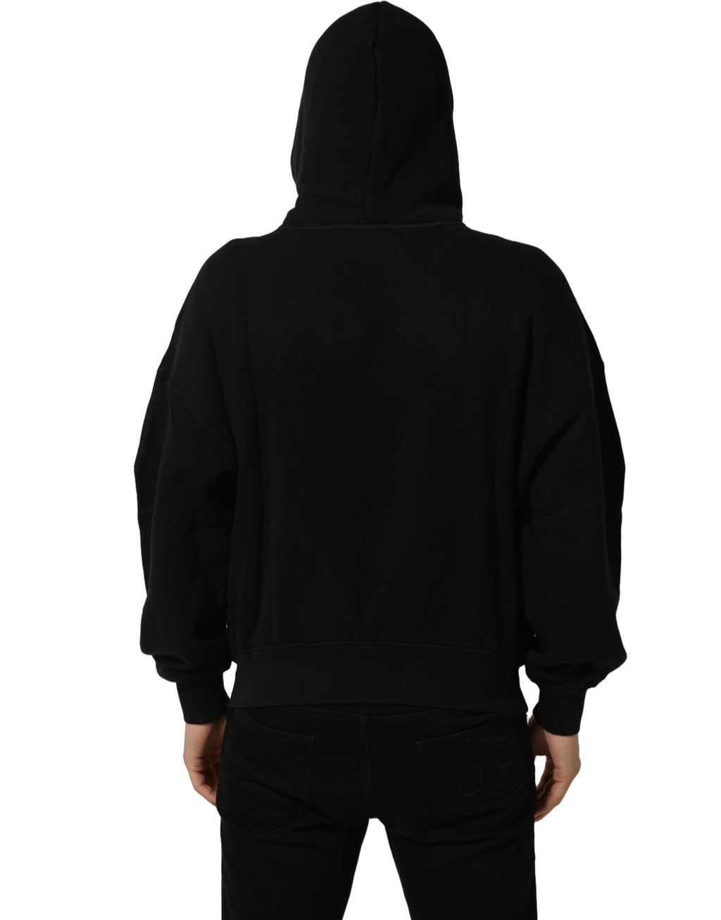 Sweat à capuche noir Dolce & Gabbana en coton avec impression Milano1984, style décontracté et moderne.