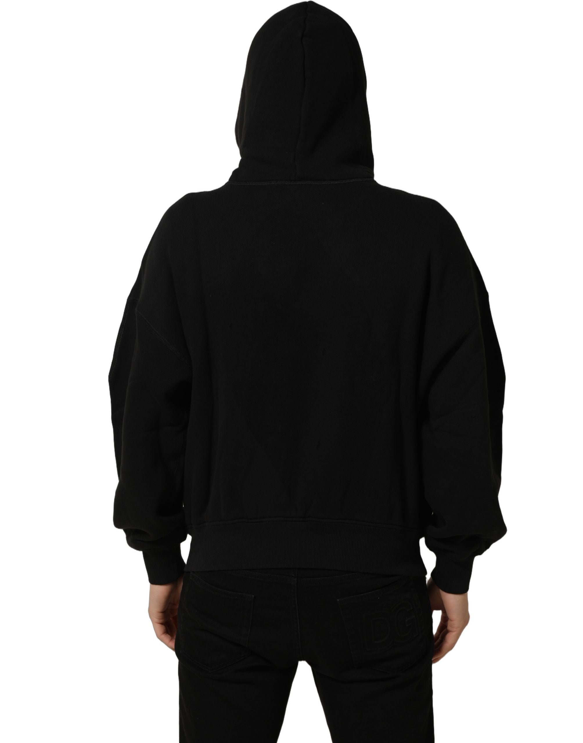 Sweat à capuche noir Dolce & Gabbana en coton avec impression Milano1984, style décontracté et moderne.