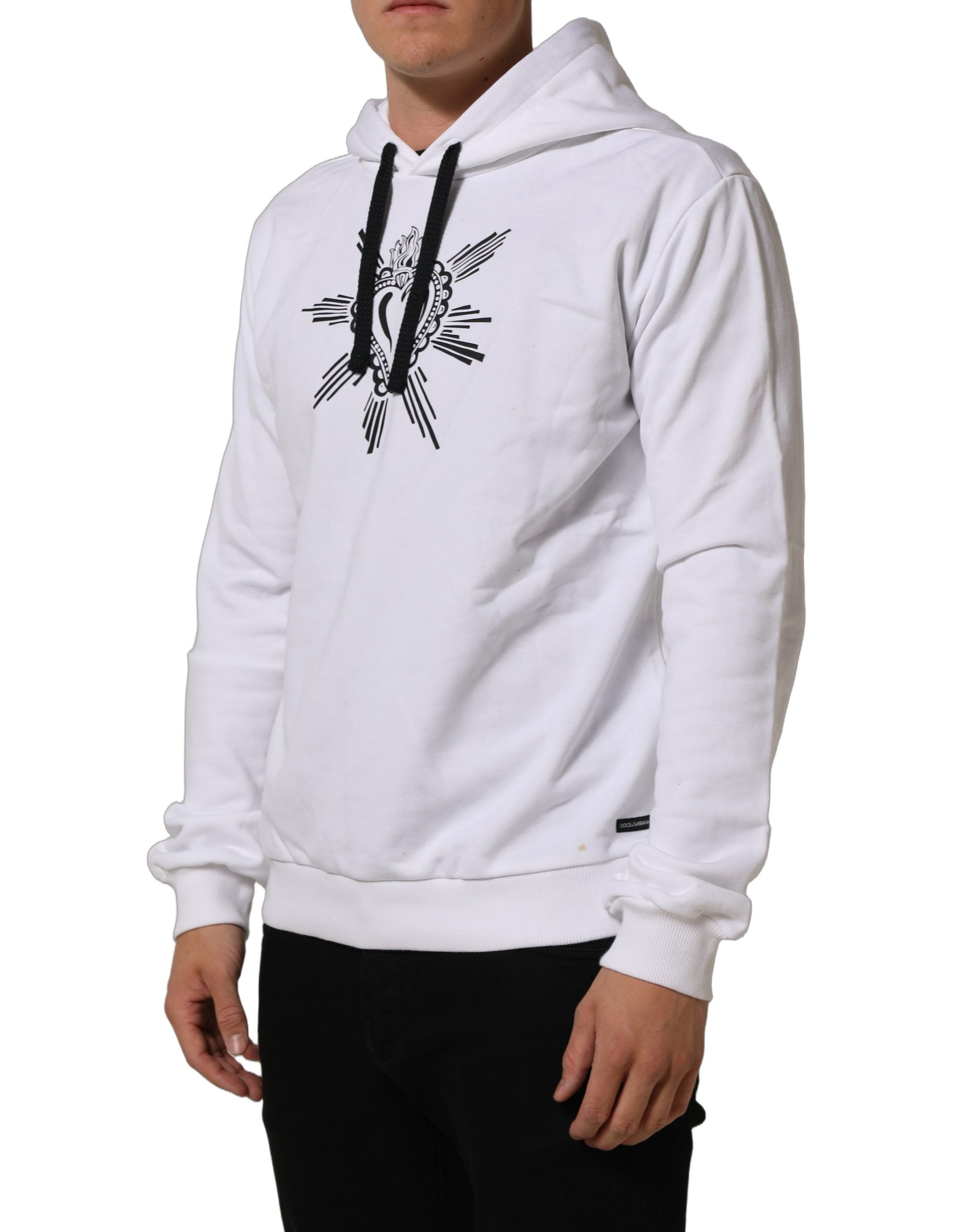 Sweat à capuche blanc Dolce & Gabbana Sacred Heart, pull à capuche en coton avec motif cœur sacré visible sur l'image.