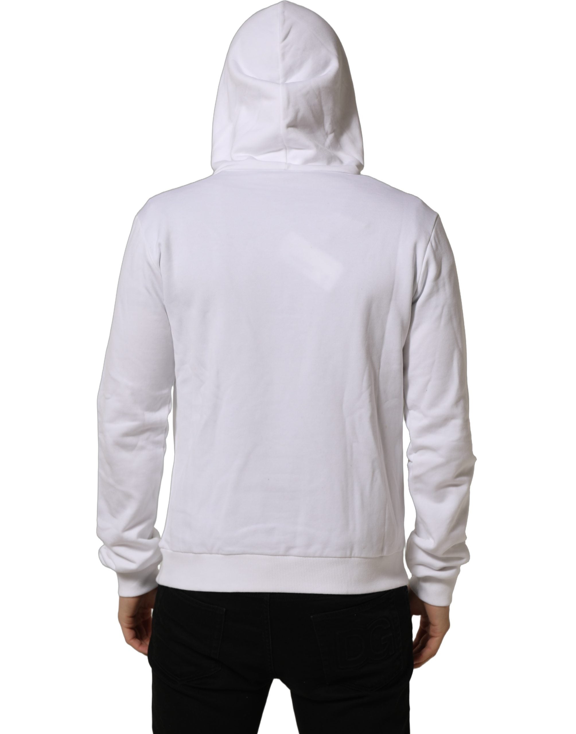 Sweat-shirt à capuche blanc Dolce & Gabbana Sacred Heart avec logo et motif doré, en coton confortable.