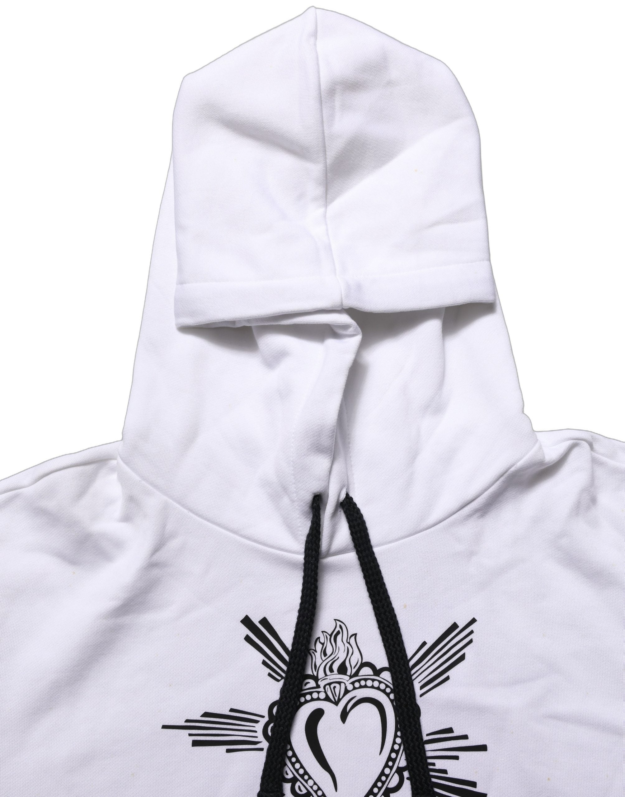 Sweat à capuche blanc Dolce & Gabbana Sacred Heart, pull-over en coton avec motif cœur sacré visible sur le devant.