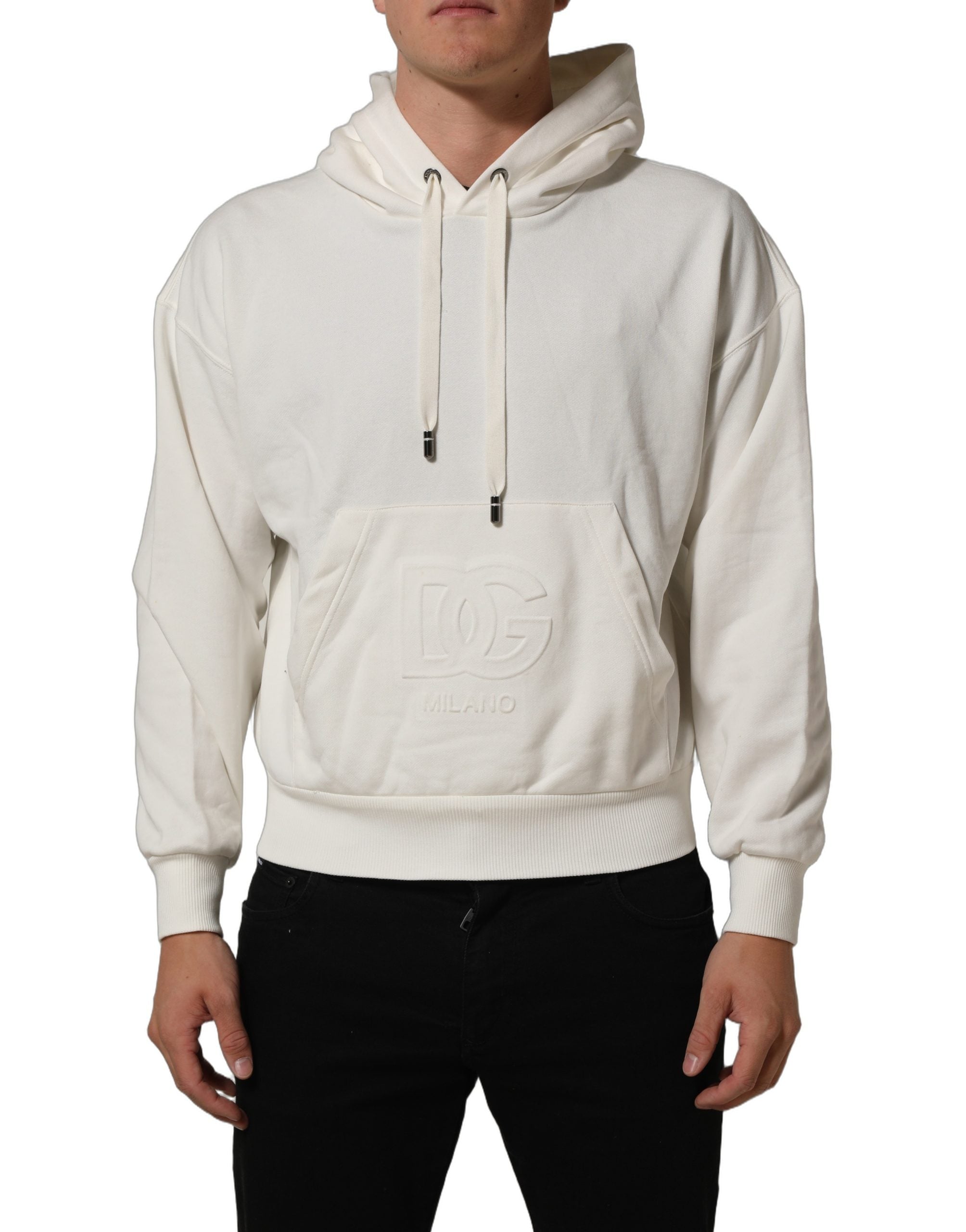 Sweat à capuche blanc Dolce & Gabbana avec logo, pull-over décontracté en tissu doux et confortable.