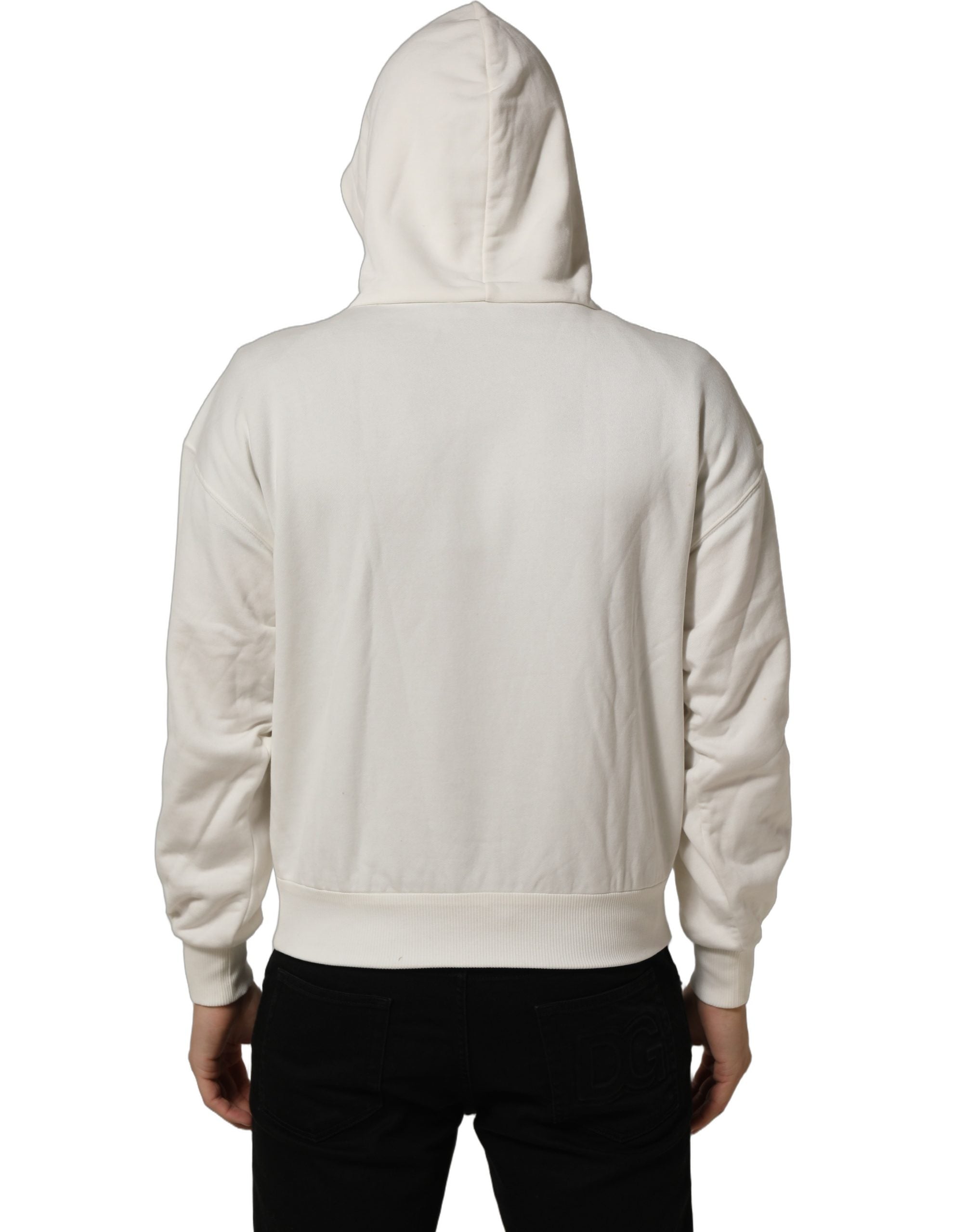 Sweat à capuche blanc Dolce & Gabbana logo, pull-over en molleton, style décontracté et confortable visible sur l'image.