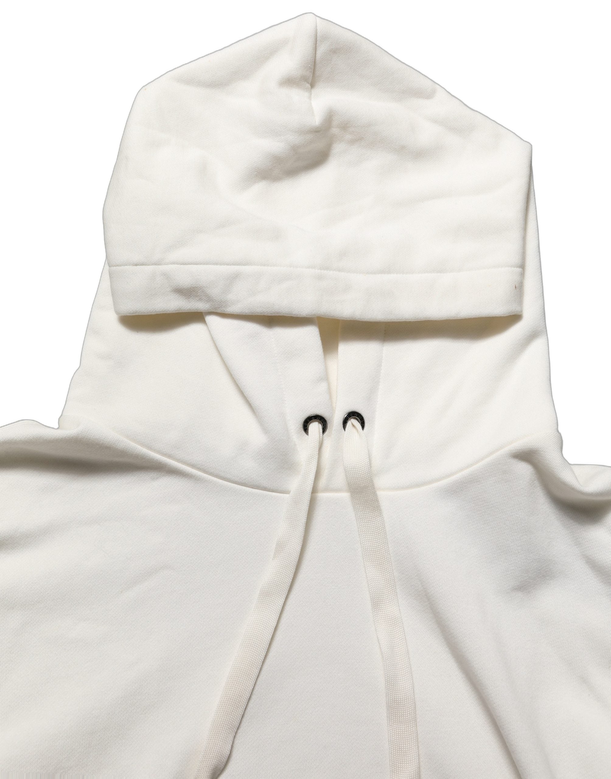 Sweat à capuche blanc Dolce & Gabbana avec logo, pull-over en coton, vue de face, détails du design, style décontracté.