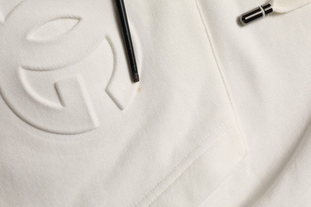 Sweat à capuche blanc Dolce & Gabbana avec logo, pull-over en molleton, mode décontractée, vue de face.