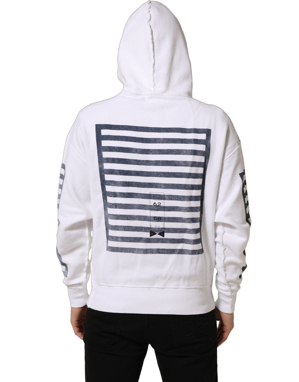 Sweat à capuche Dolce & Gabbana blanc avec rayures bleues, pull en coton, mode décontractée et élégante pour homme