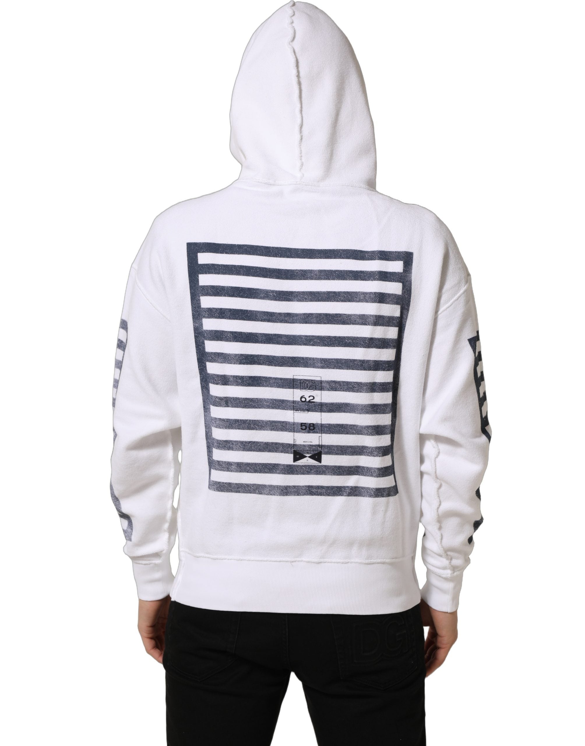 Sweat à capuche Dolce & Gabbana blanc avec rayures bleues, pull en coton, mode décontractée et élégante pour homme