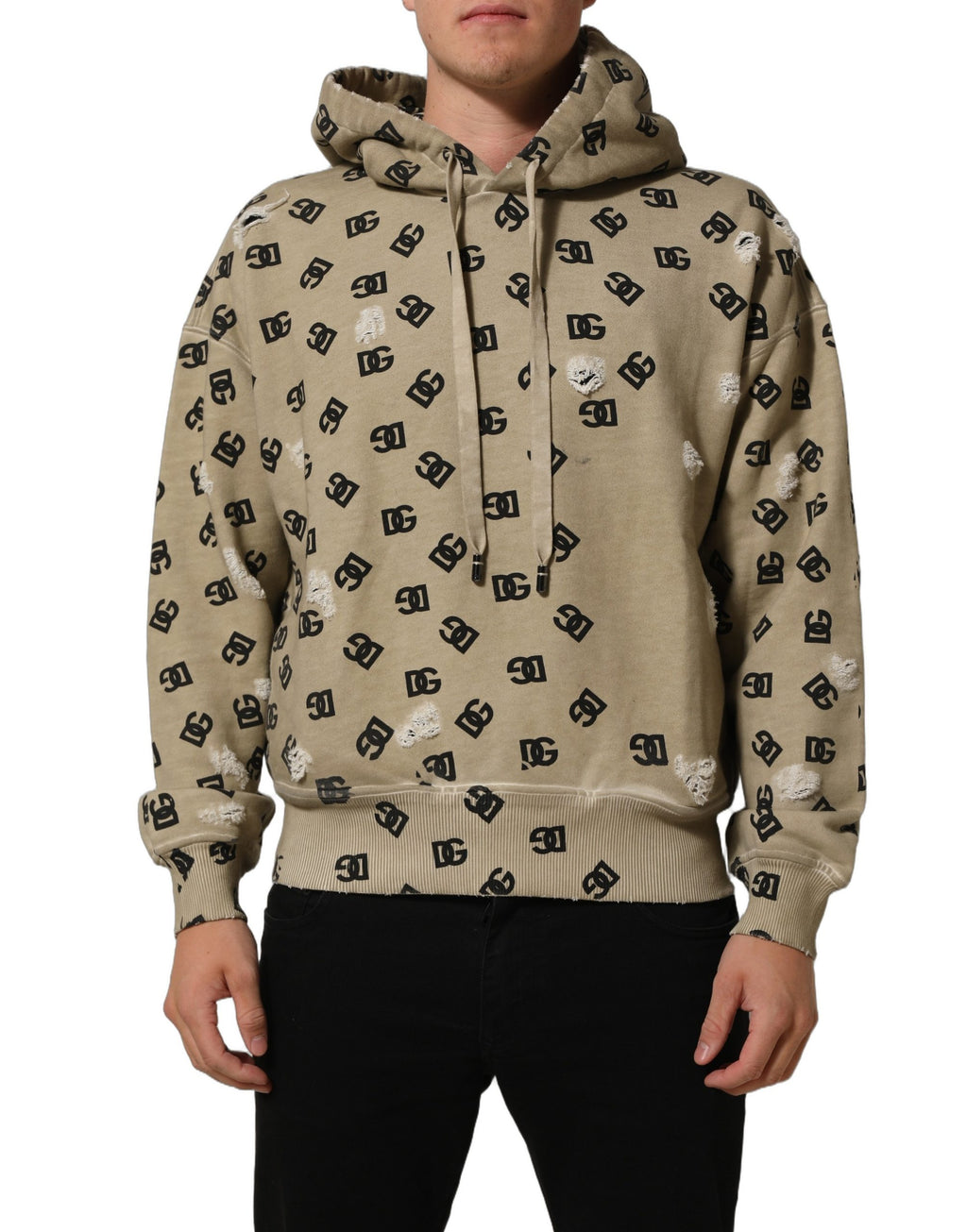 Sweat à capuche en coton marron Dolce & Gabbana avec logo, pull décontracté et confortable, vue de face.