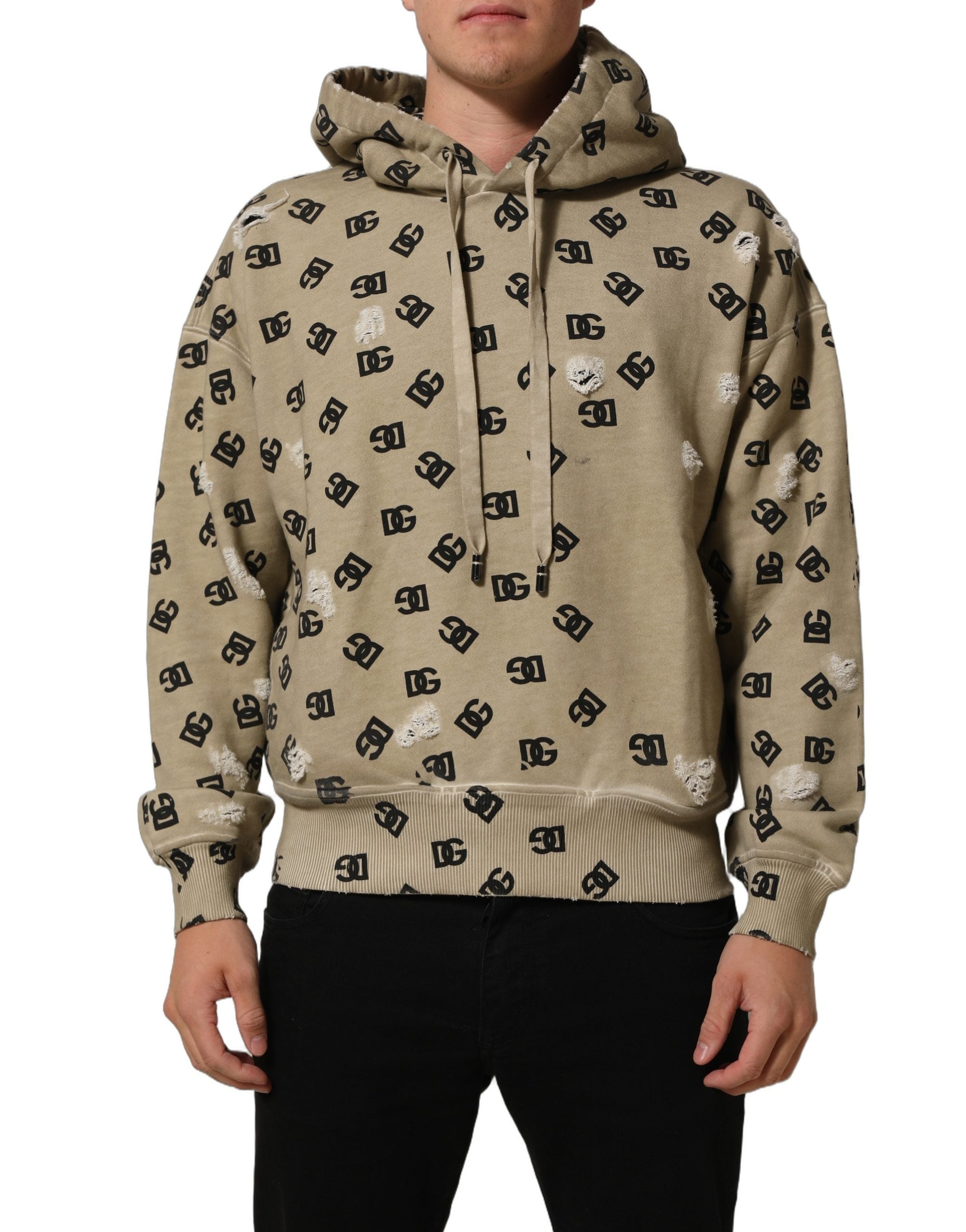Sweat à capuche en coton marron Dolce & Gabbana avec logo, pull décontracté et confortable, vue de face.