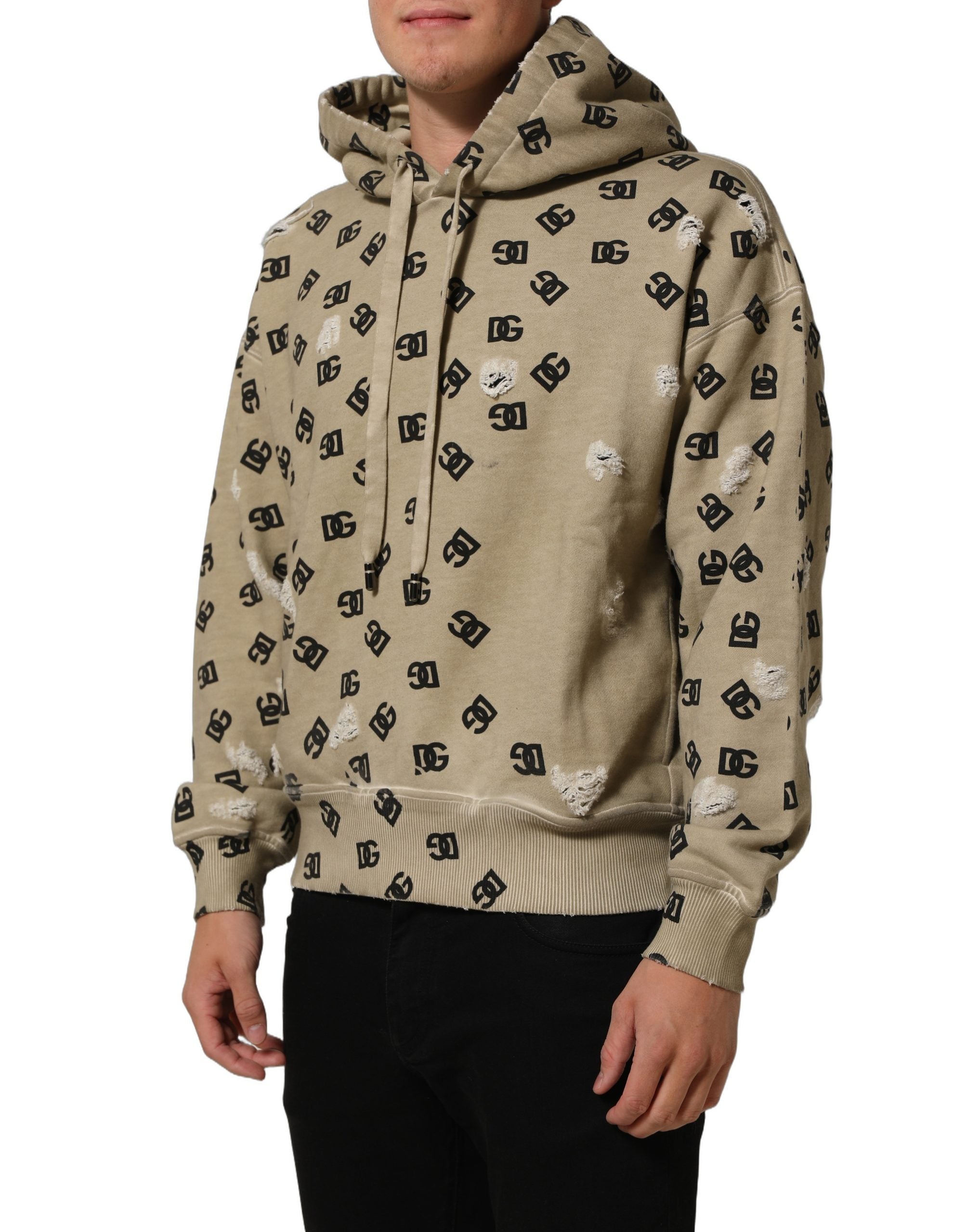 Sweat à capuche en coton marron avec logo Dolce & Gabbana, pulls décontracté pour homme.