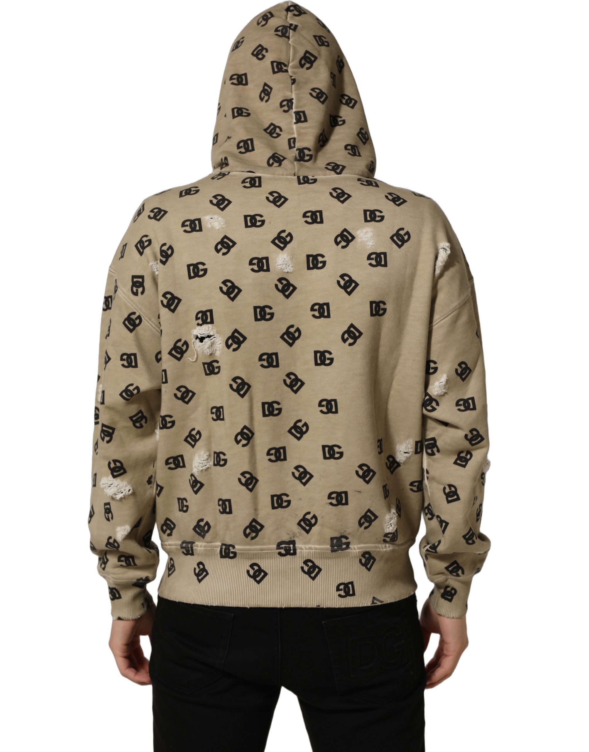 Sweat à capuche en coton marron avec logo Dolce & Gabbana, sweatshirt confortable et décontracté pour homme.