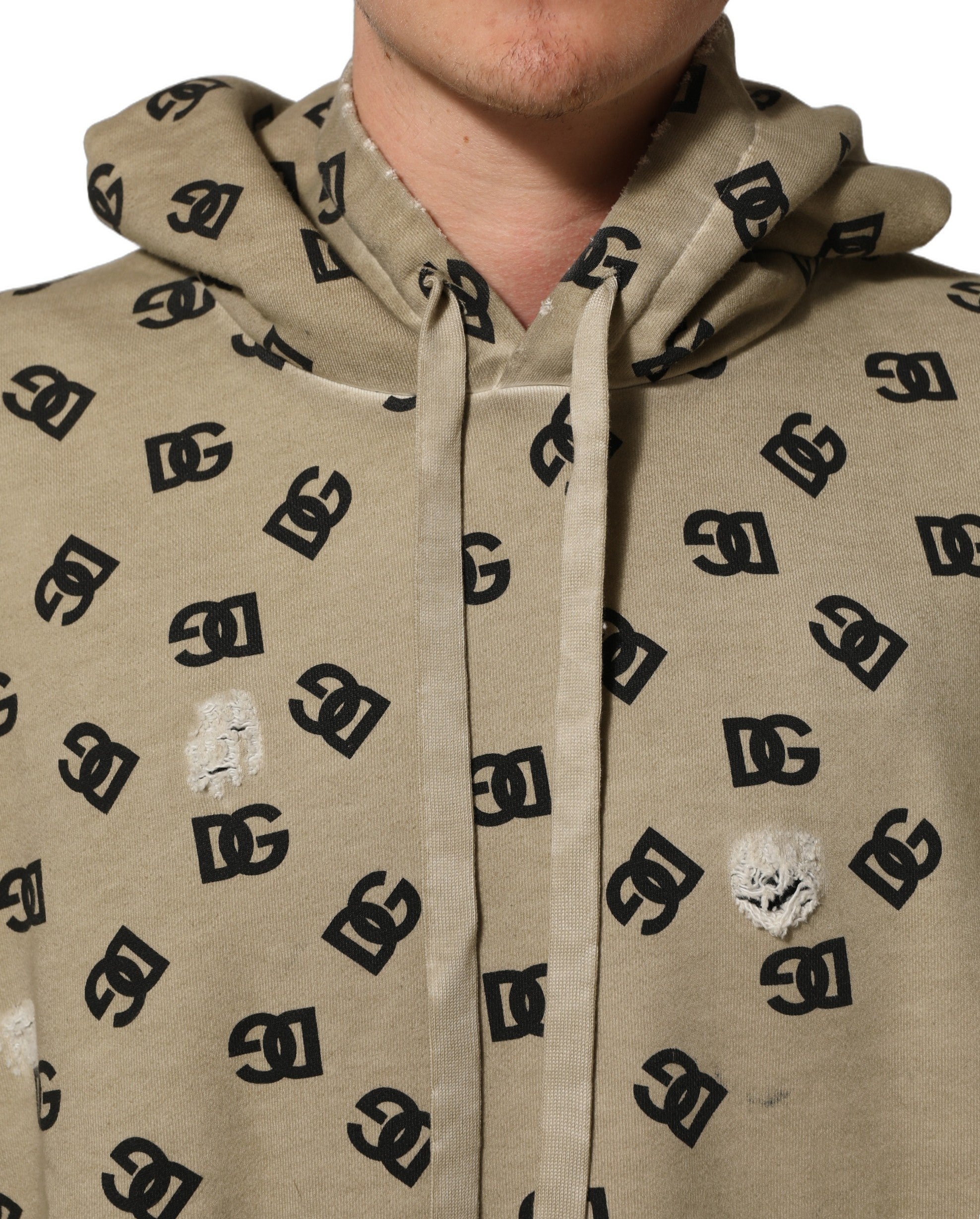 Sweat à capuche en coton marron Dolce & Gabbana avec logo, pull décontracté et confortable, vue frontale.