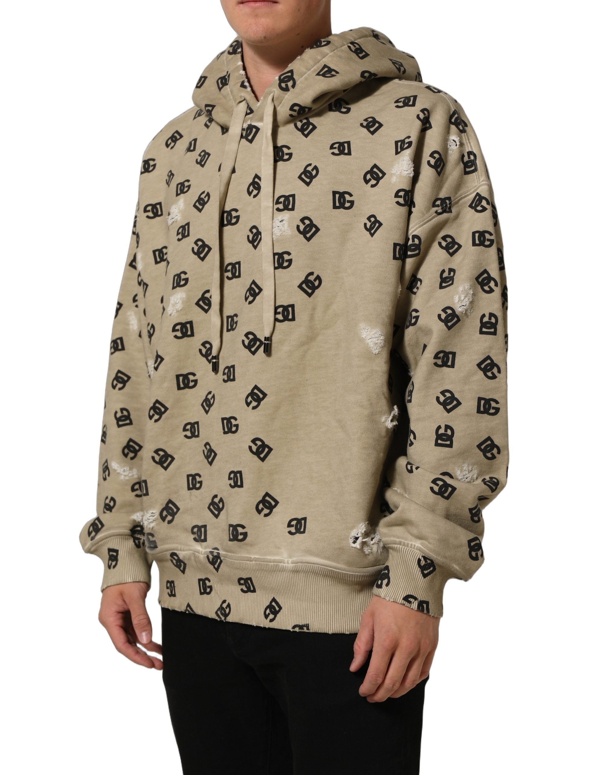 Sweat à capuche marron en coton Dolce & Gabbana avec logo, sweatshirt décontracté, vue de face.