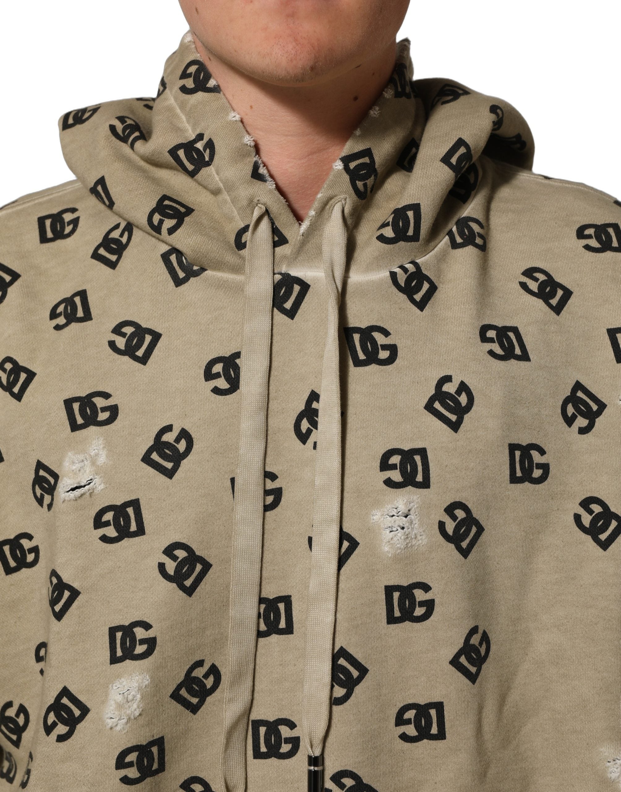 Sweat à capuche en coton marron avec logo Dolce & Gabbana, pull confortable et élégant pour homme ou femme.