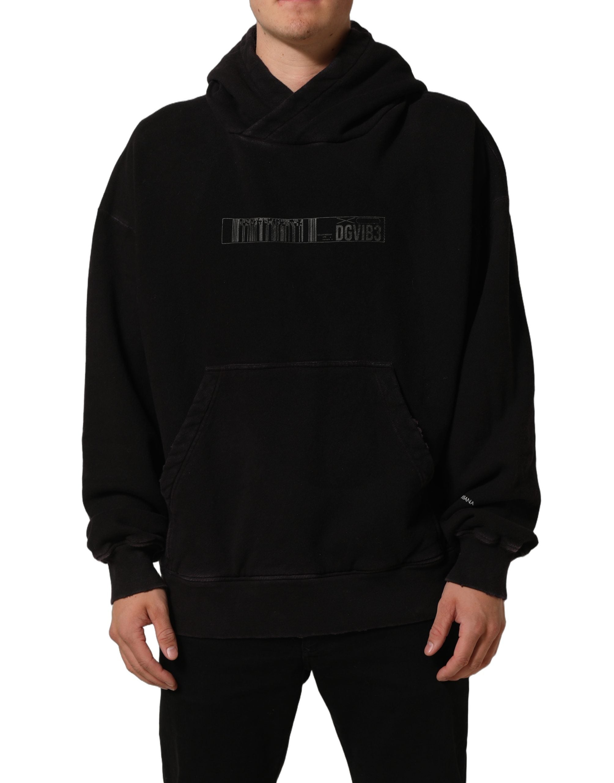 Sweat à capuche en coton noir Dolce & Gabbana DGVIB3, pull décontracté avec logo visible, pour homme.