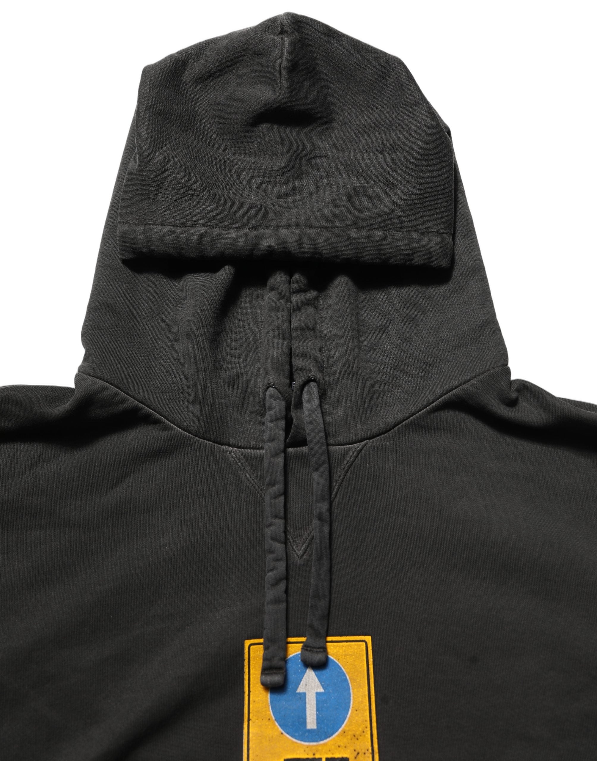 Sweat à capuche oversize noir en coton Dolce & Gabbana avec logo, détail décontracté et style moderne.