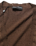 Pull à enfiler marron en lin avec boutons et col en V de Dolce & Gabbana, veste élégante en laine naturelle.