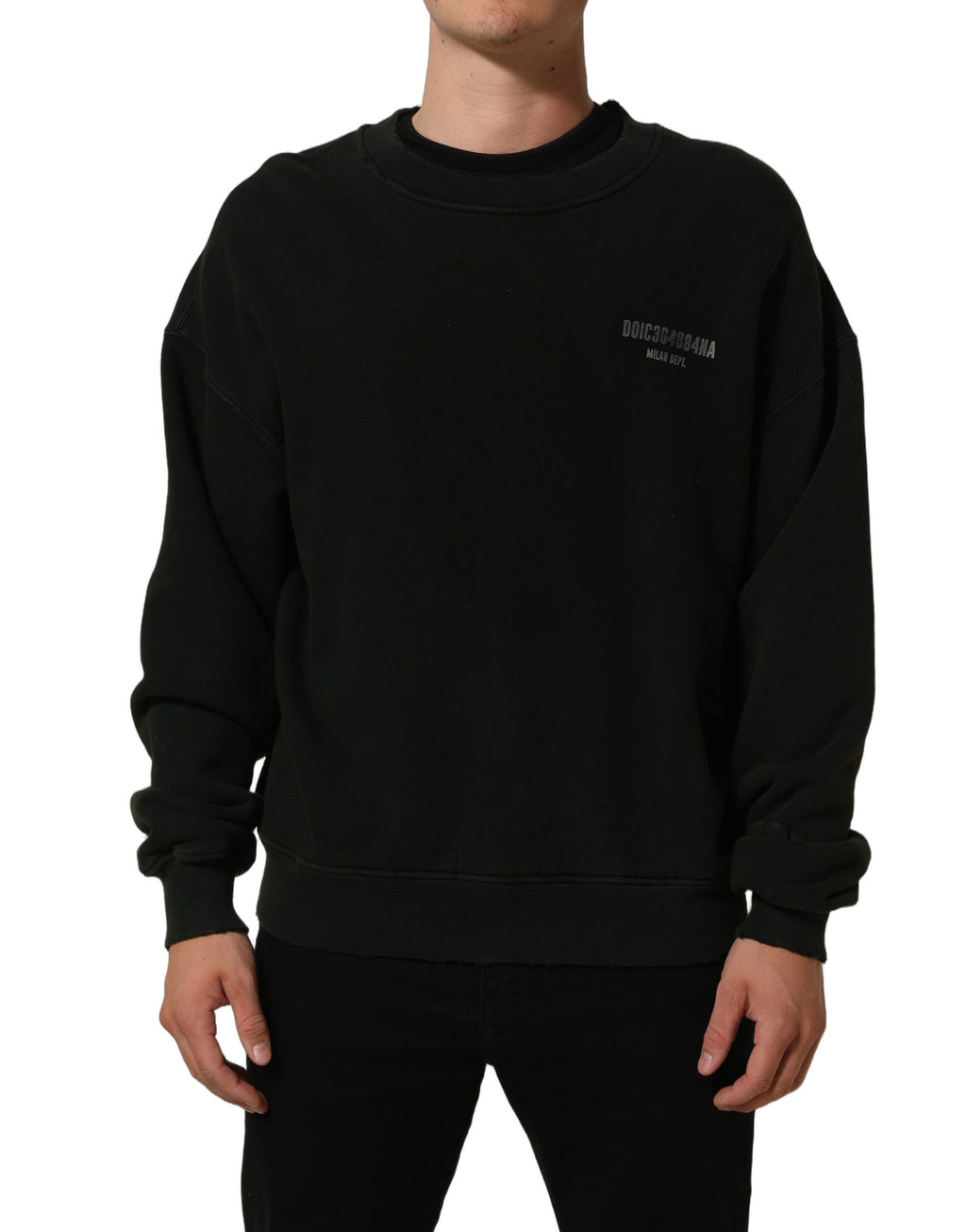 Sweatshirt homme noir en coton avec col rond Dolce & Gabbana, style décontracté et logo discret visible sur le devant.