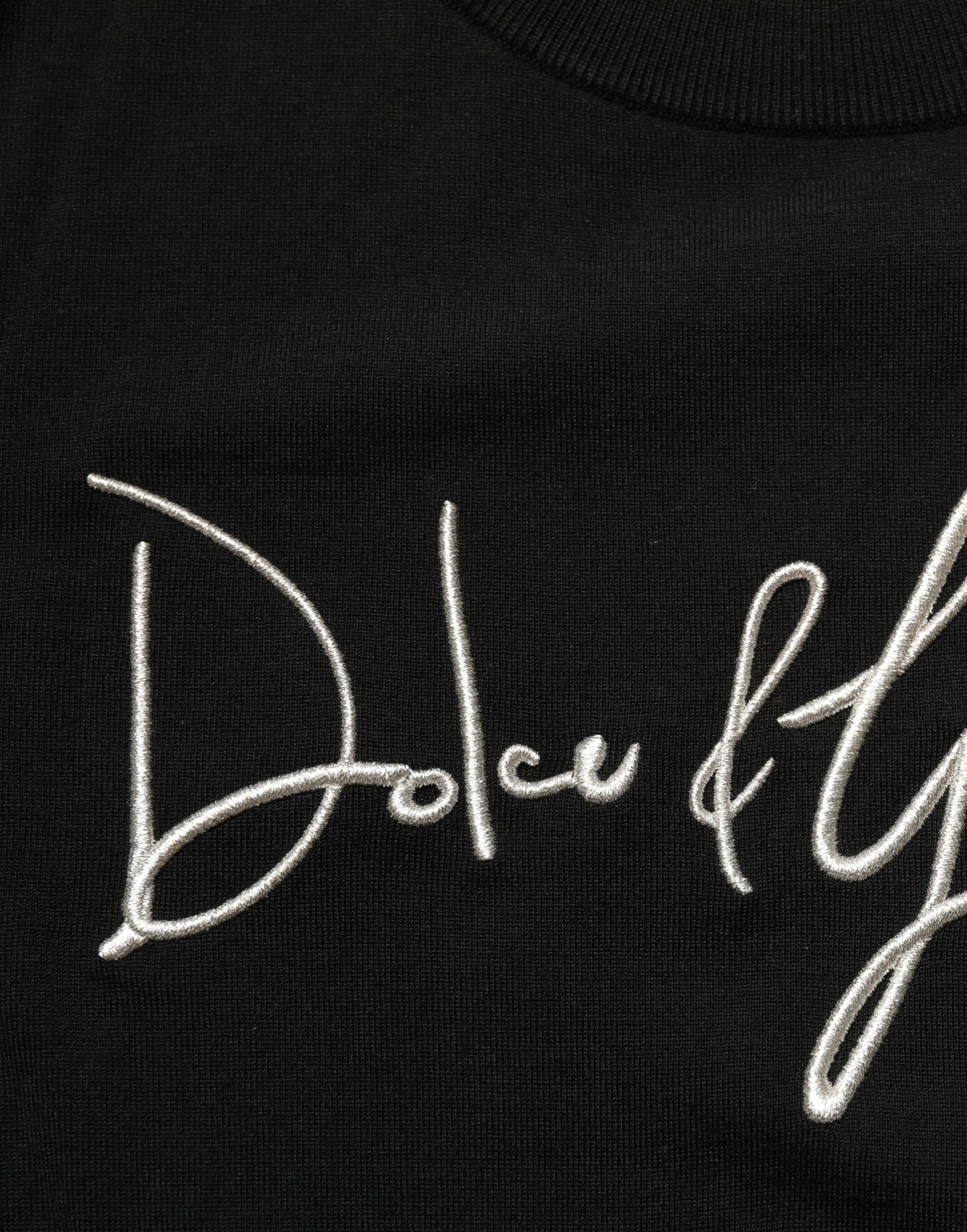 Pull homme Dolce & Gabbana noir avec broderies DG, col rond, en laine, style décontracté et élégant.