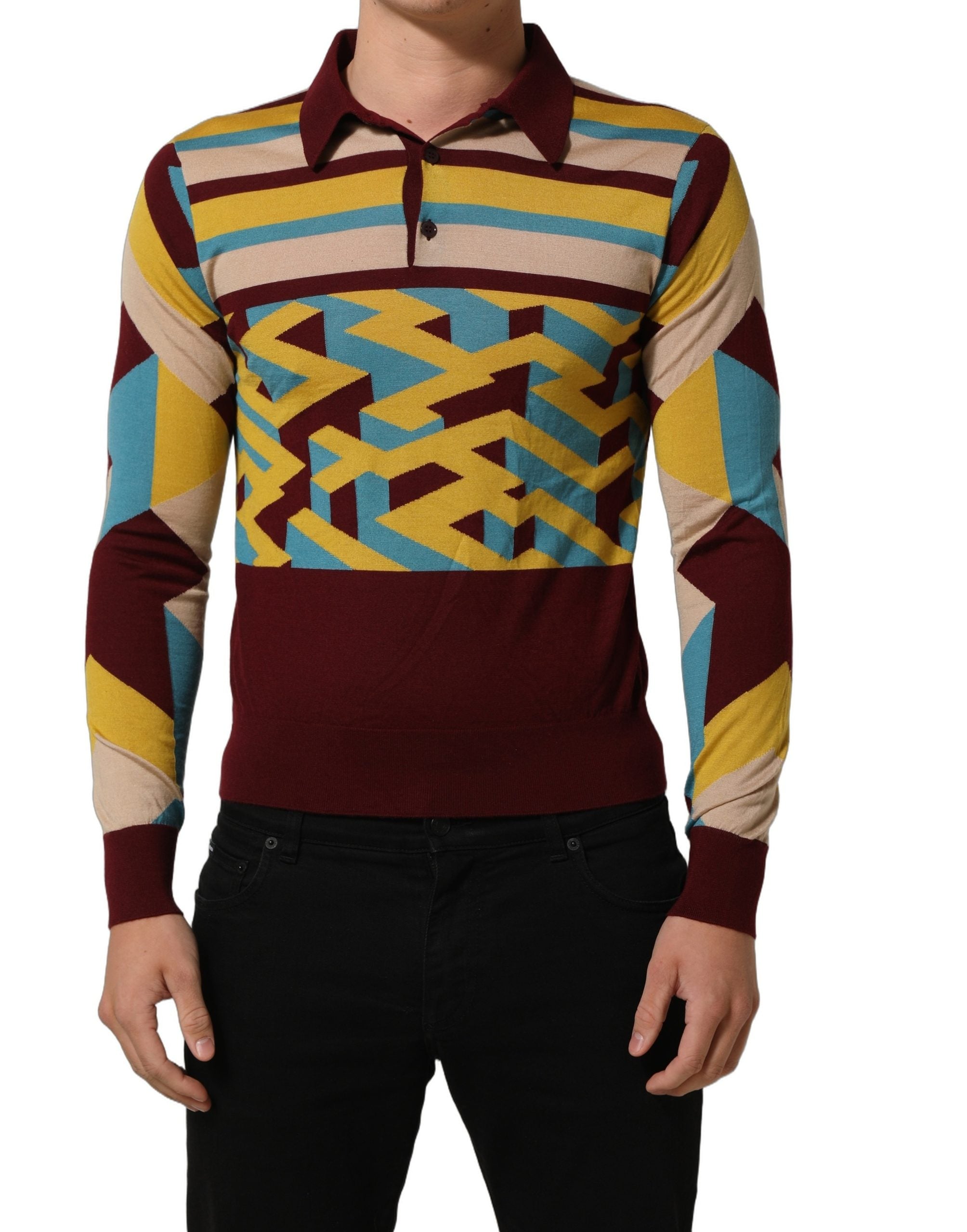 Pull à manches longues Dolce & Gabbana en cachemire multicolore, tricoté avec motif coloré et finition élégante.