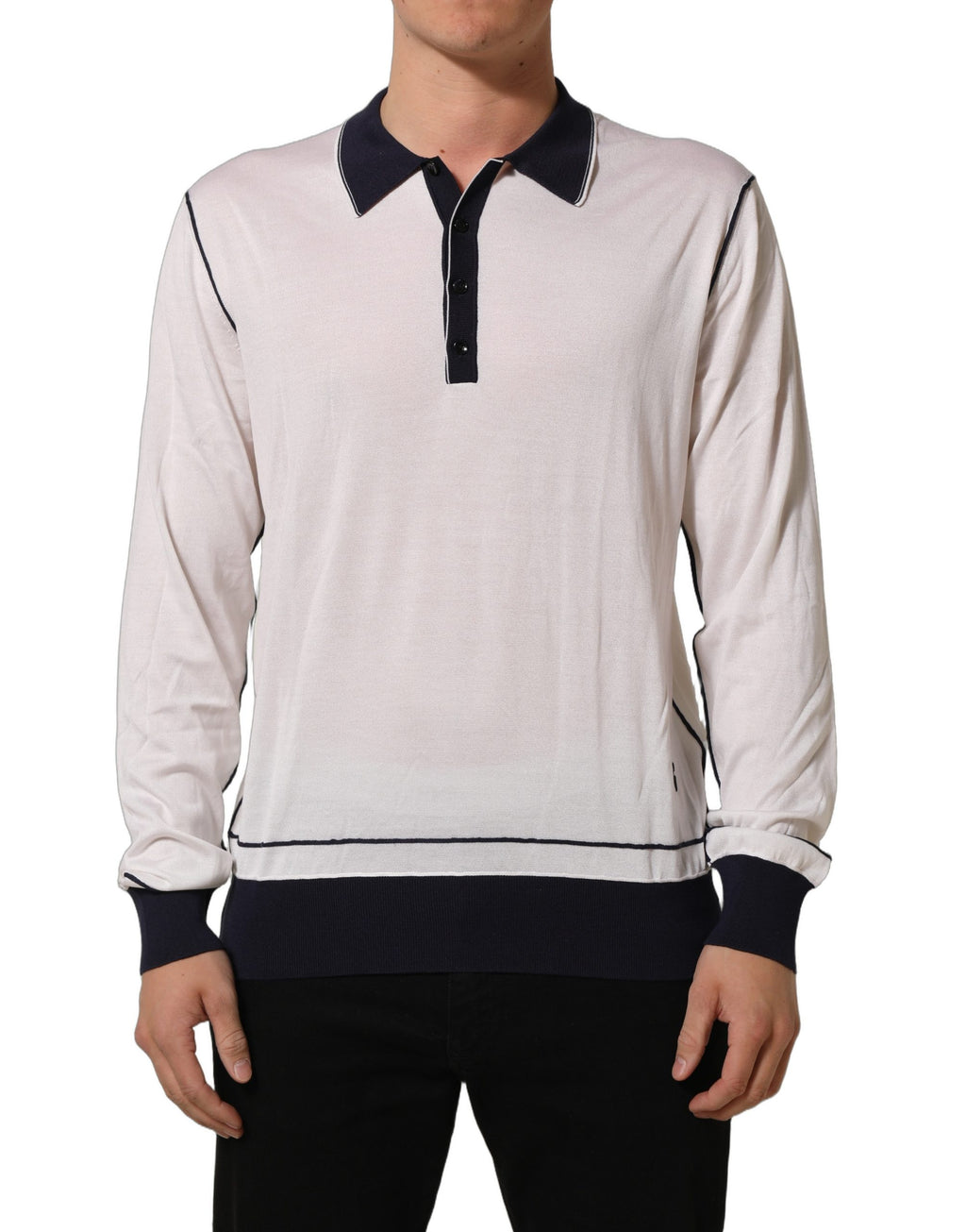 Pull en soie blanc Dolce & Gabbana, col à henley, sweat-shirt élégant et confortable pour femme.