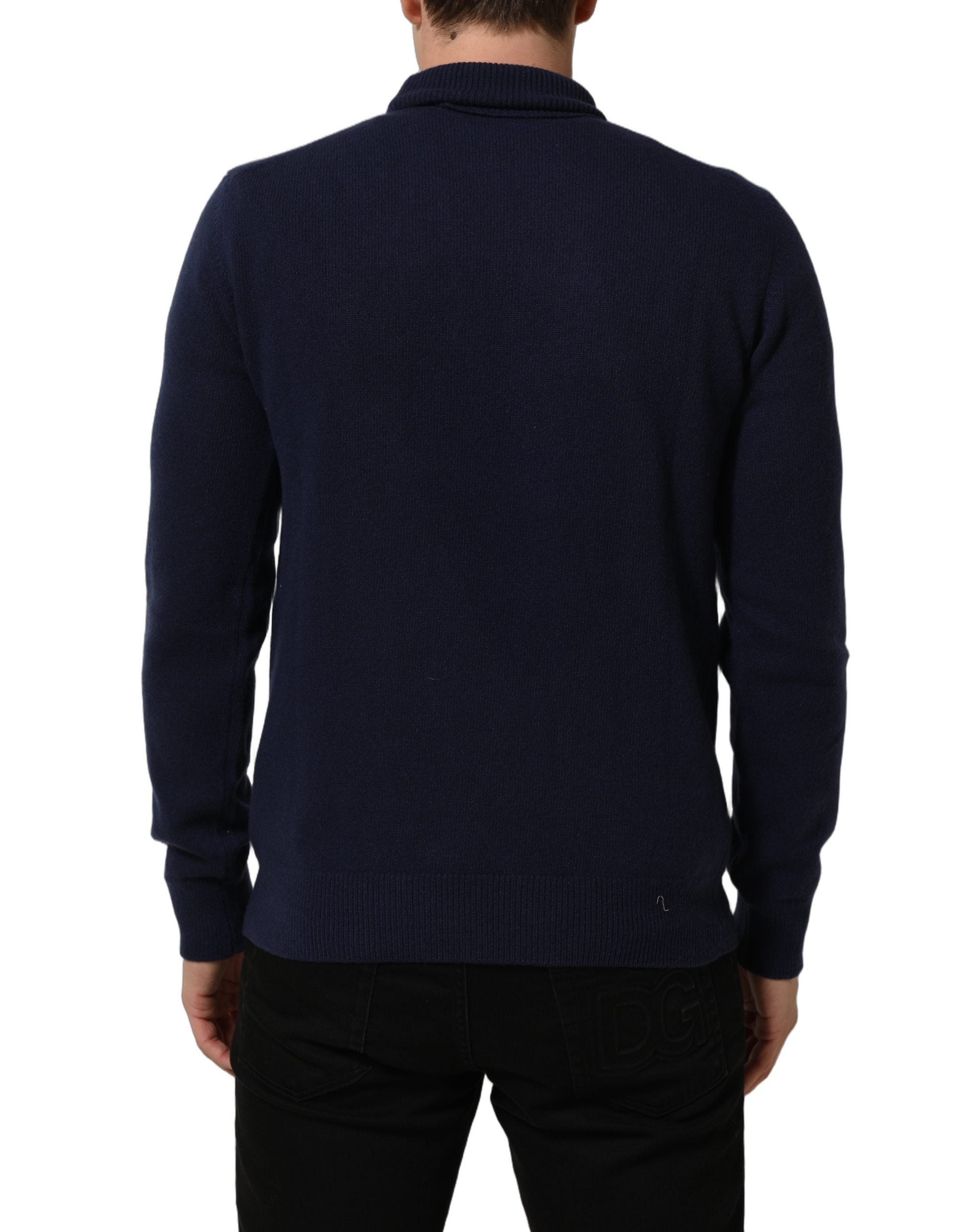 Pull à col roulé en laine bleue Dolce & Gabbana, pull-over en maille élégant avec détails texturés.