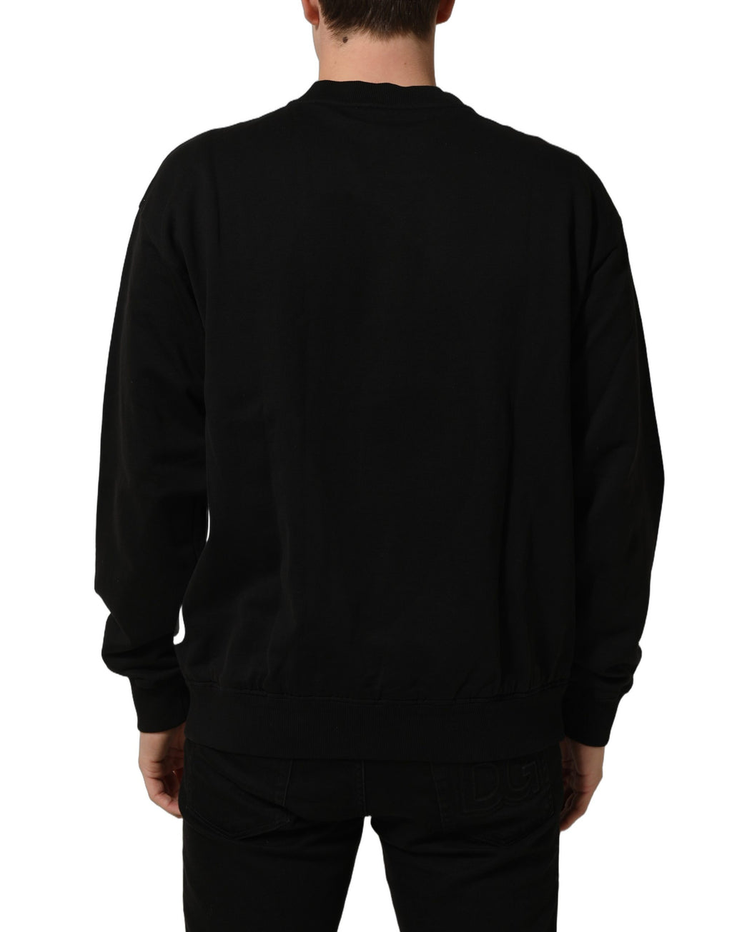 Sweat-shirt en coton noir Dolce & Gabbana avec logo imprimé, style décontracté et confortable, vue de face.