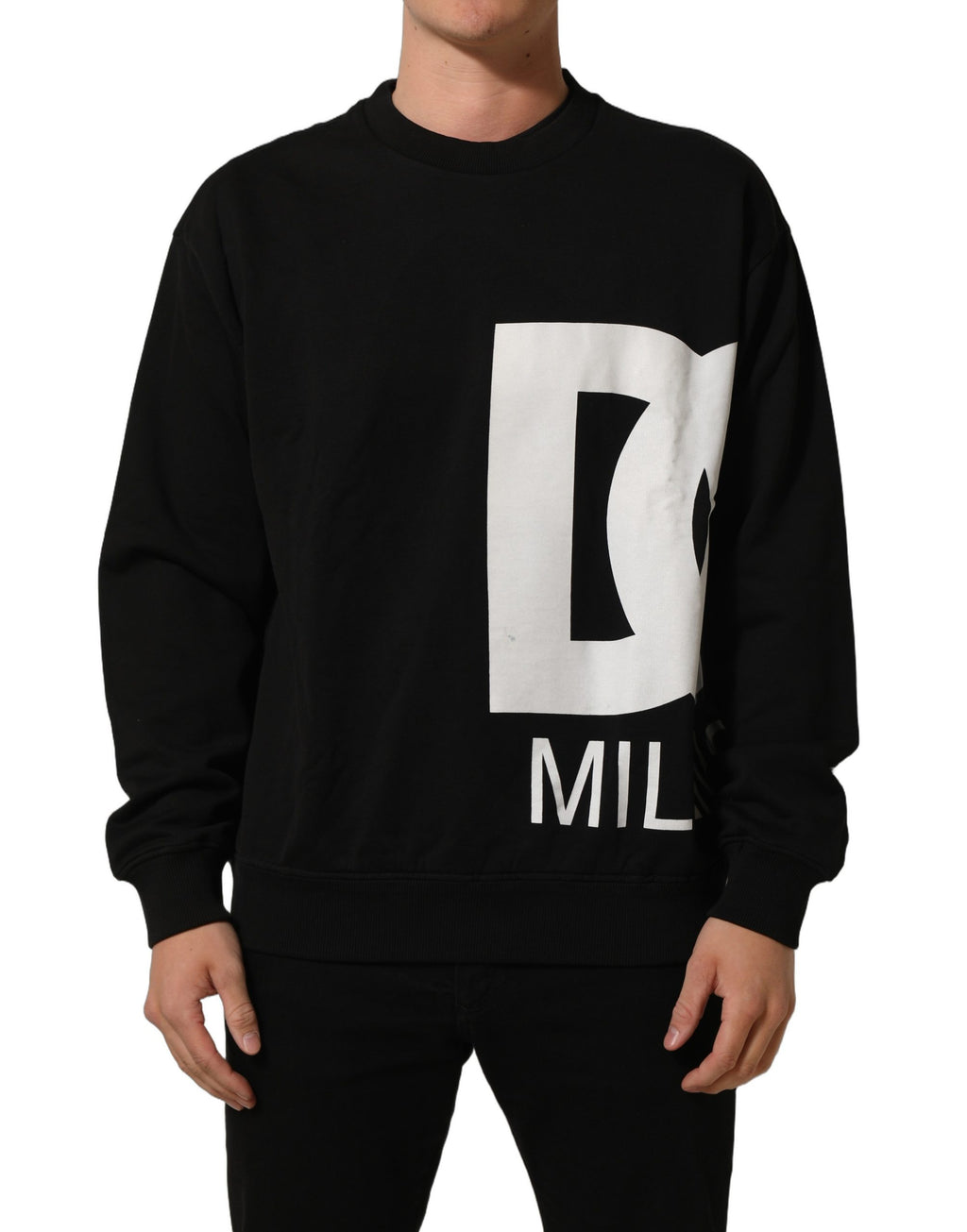 Sweatshirt noir en coton Dolce & Gabbana avec logo imprimé, manches longues et style décontracté.
