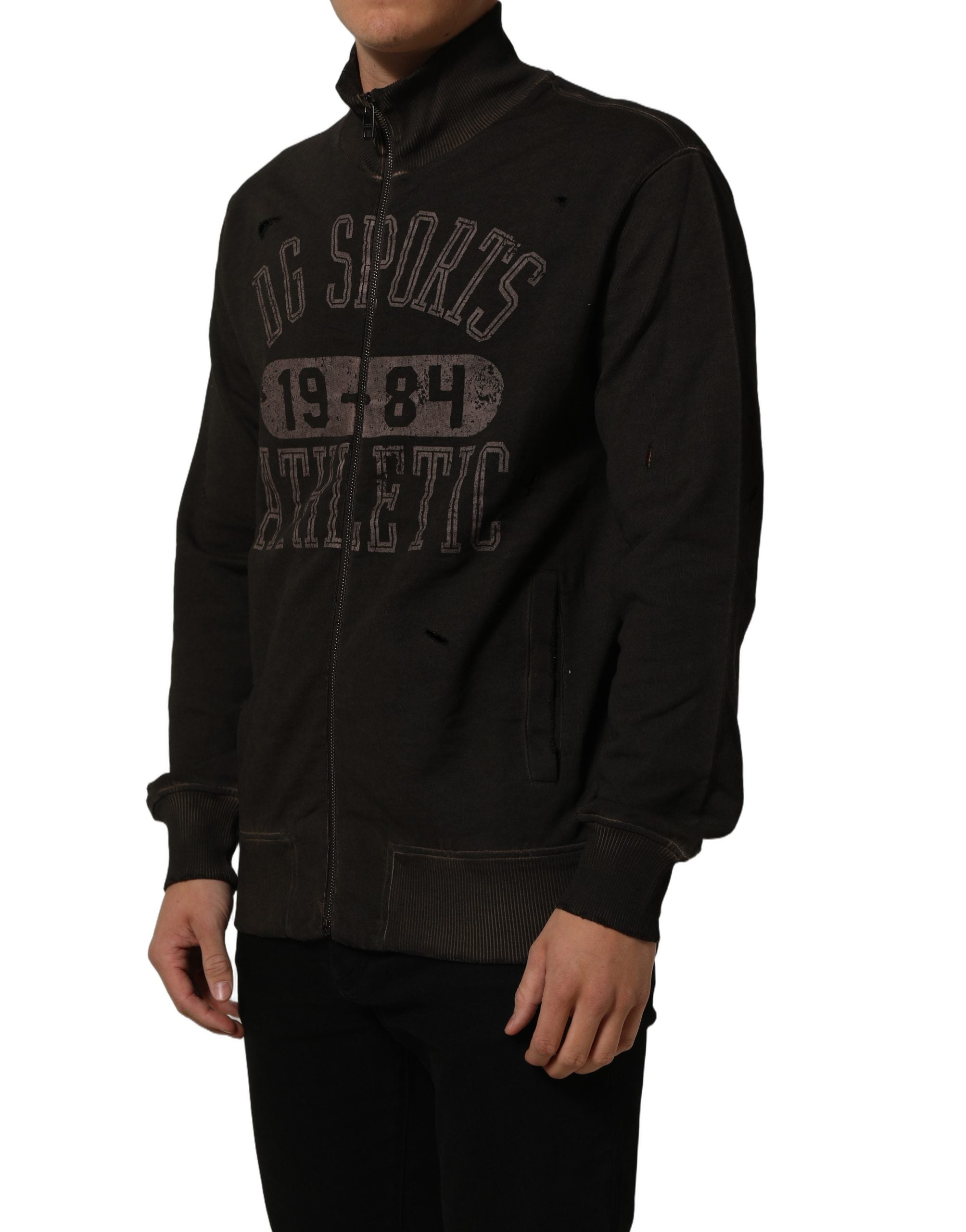 Sweat-shirt Dolce & Gabbana à logo imprimé en brun, zip complet, pull décontracté avec design élégant et tendance.