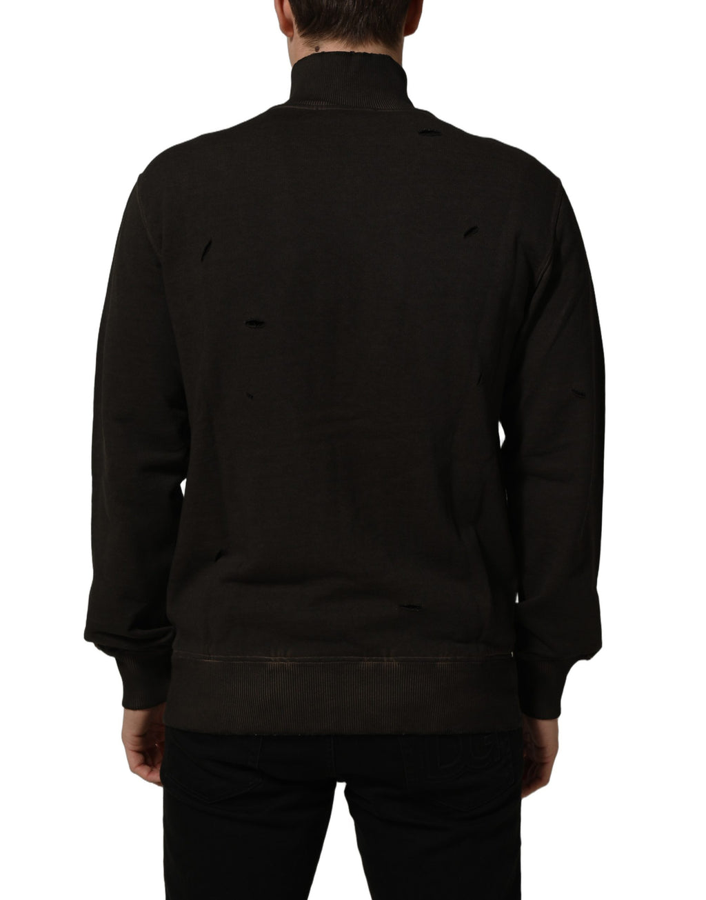 Sweatshirt Dolce & Gabbana en molleton marron avec logo imprimé, zip complet et col montant, style décontracté et tendance.