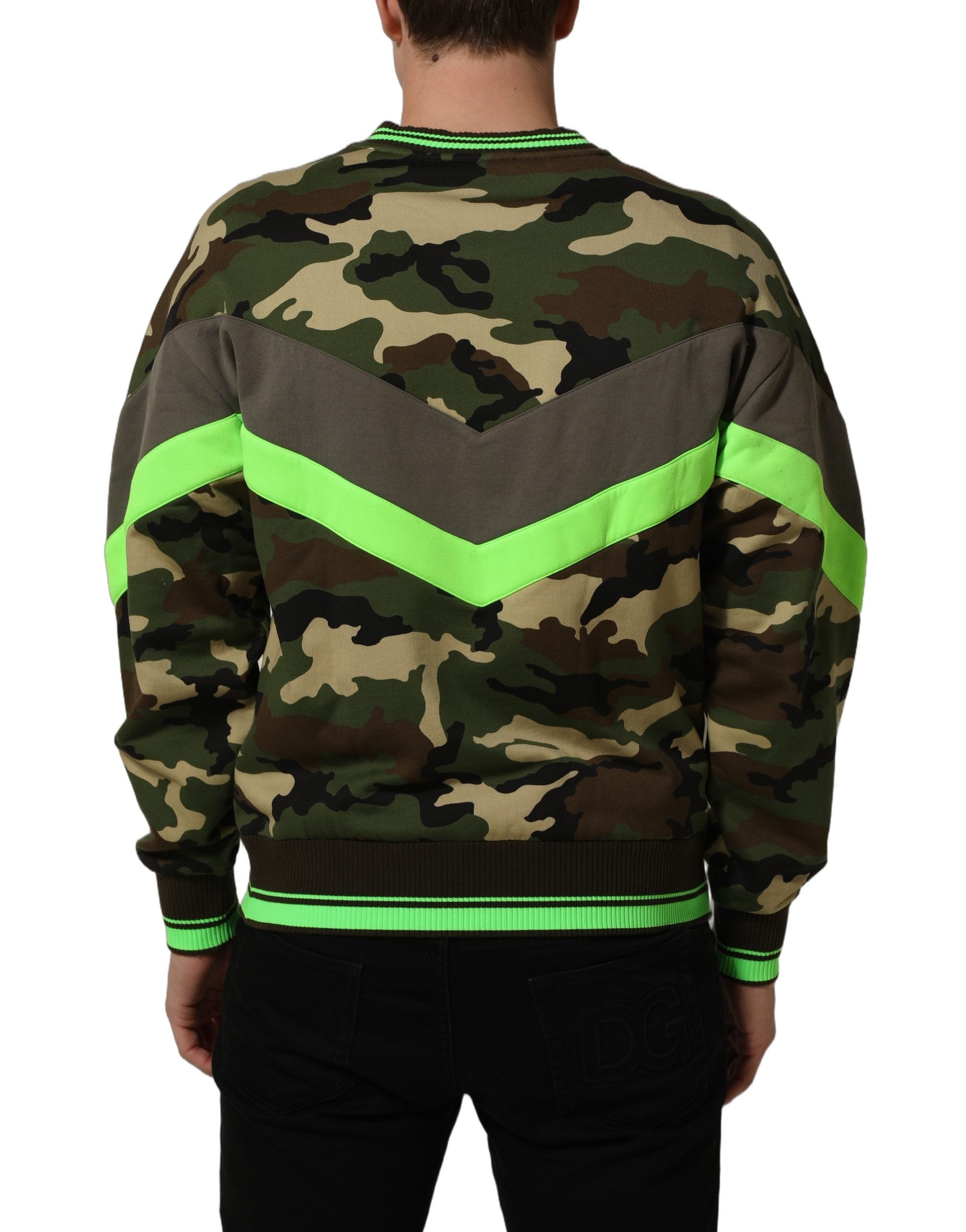 Sweatshirt homme Dolce & Gabbana multicolore camouflage avec col rond et manches longues, tissu doux et tendance.