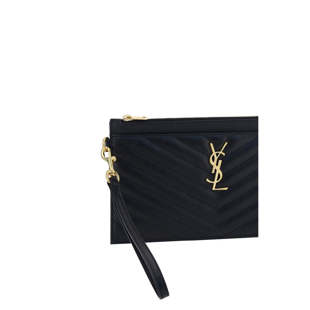Saint Laurent Schwarze Kalbsleder-Clutch Bos Taurus