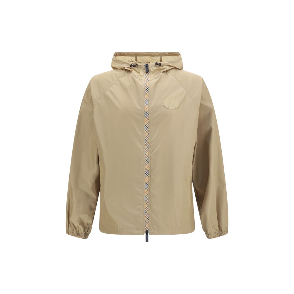 Veste en nylon beige Burberry pour femme, coupe légère et élégante, avec capuche et fermeture éclair.