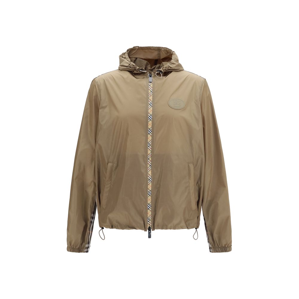 Veste en nylon marron Burberry, coupe moderne, avec capuche et fermeture éclair, pour un style élégant et pratique.