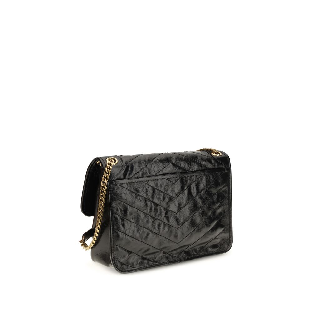 Sac à shoulder en cuir de veau noir Bos Taurus de Saint Laurent, élégant et sophistiqué, avec finition soignée.