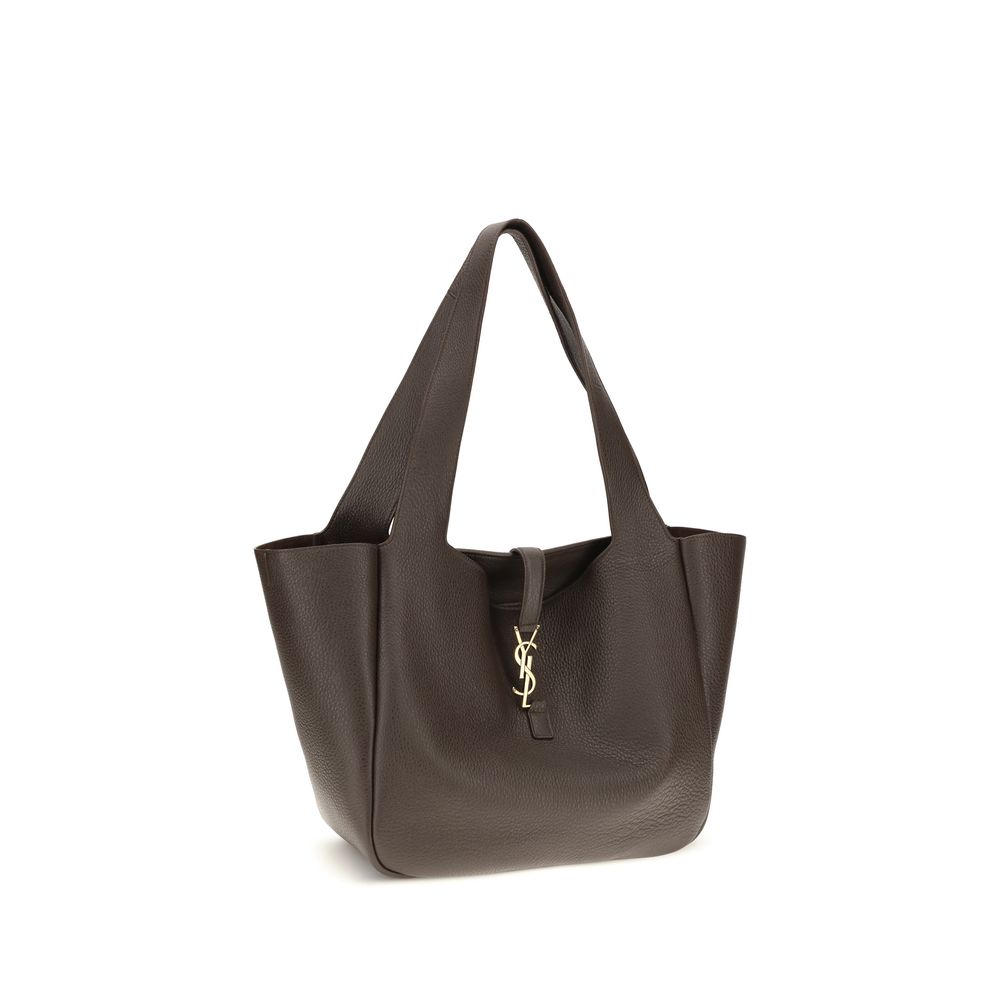 Sac à main Saint Laurent en cuir de veau marron Bos Taurus, sac à épaule élégant avec détails sophistiqués.