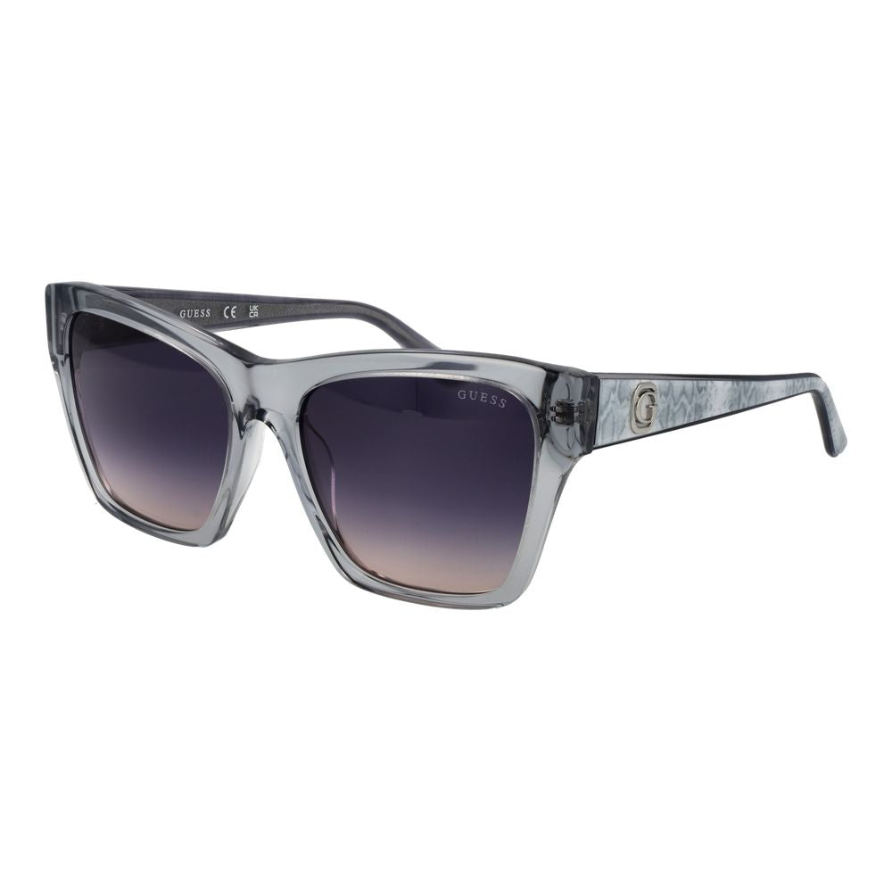 Lunettes de soleil Guess en acétate gris, mode élégante avec monture rectangulaire et verres teintés pour un style sophistiqué.