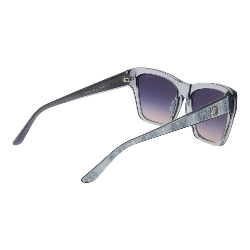 Lunettes de soleil Guess gris en acétate, style élégant avec monture épaisse et branches fines, pour un look moderne et sophistiqué.