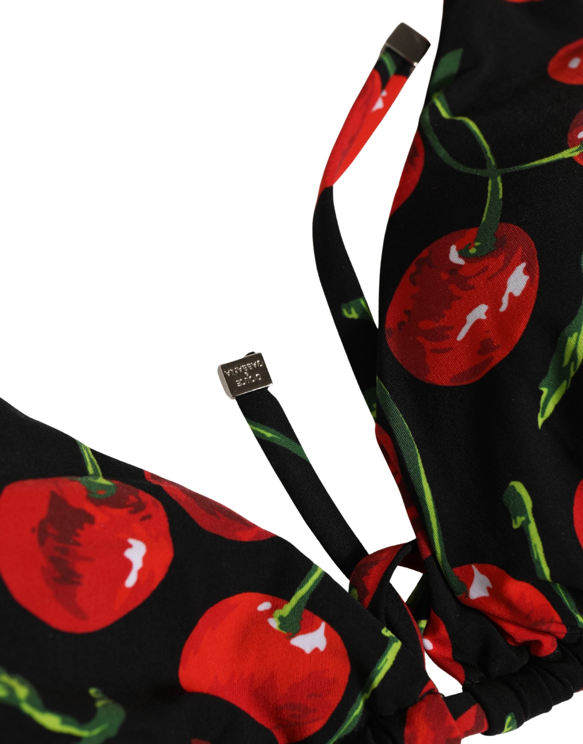 Maillot de bain deux pièces en nylon Dolce & Gabbana à motif cerise noire, style élégant et tendance.